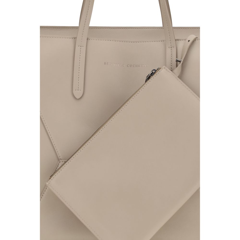 Brunello Cucinelli Beige Calf Leather Bos Taurus Handbag-4