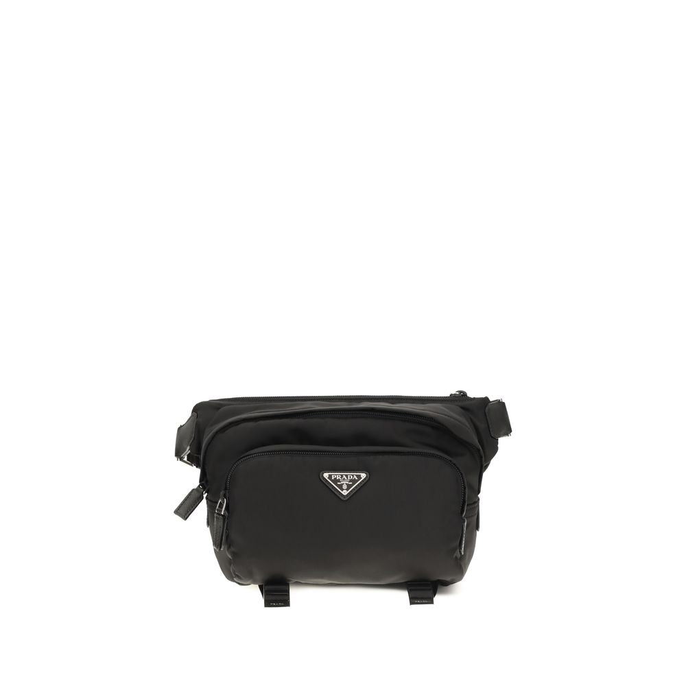 Prada Schwarze Bos Taurus Kalbsleder Schultertasche-1
