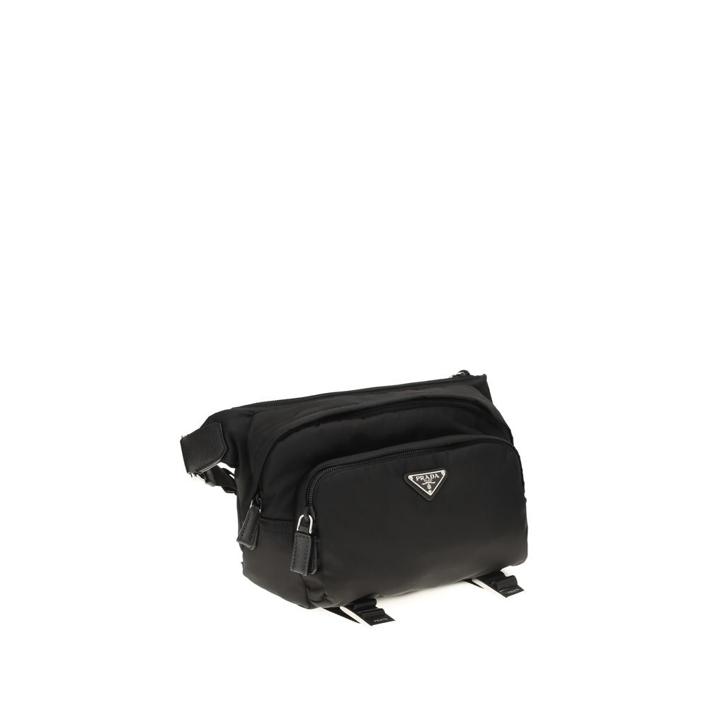 Prada Schwarze Bos Taurus Kalbsleder Schultertasche-2