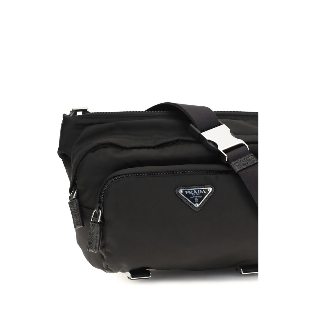 Prada Schwarze Bos Taurus Kalbsleder Schultertasche-4