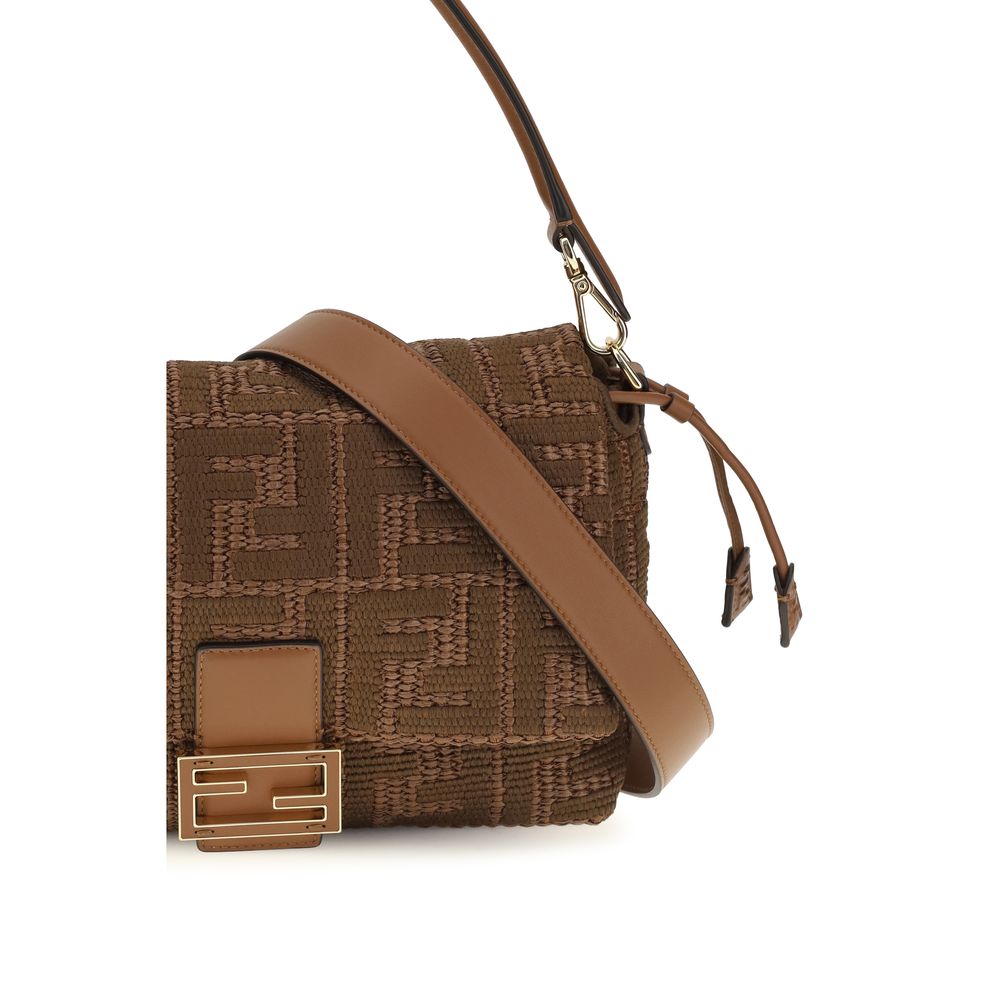 Fendi Braune Raffia-Umhängetasche-4