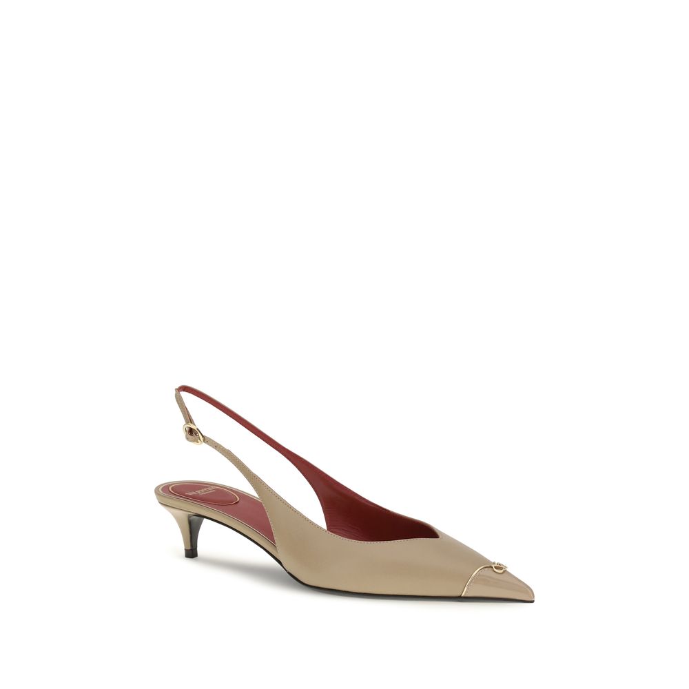 Valentino Garavani Beige Calf Leather Bos Taurus Mid Heel Pumps-2