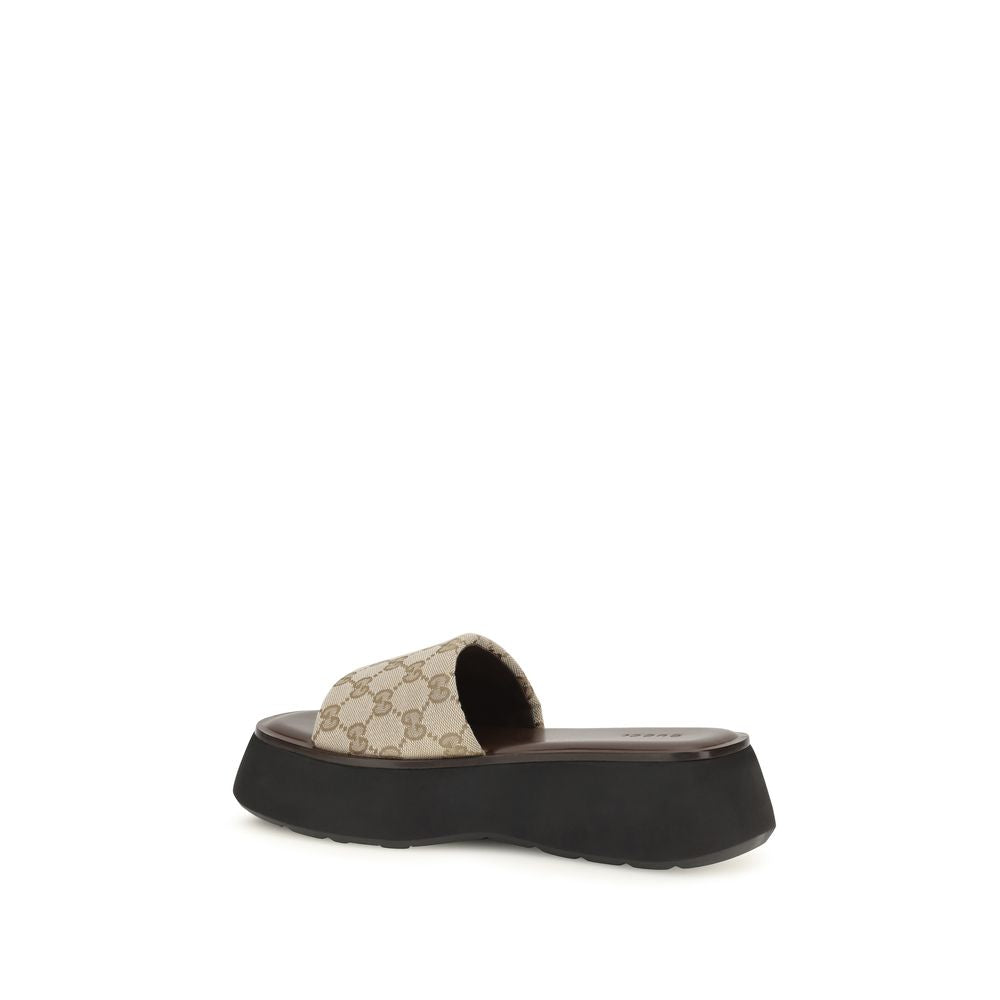 Gucci Beige Stoff-Plateau-Sandalen-3