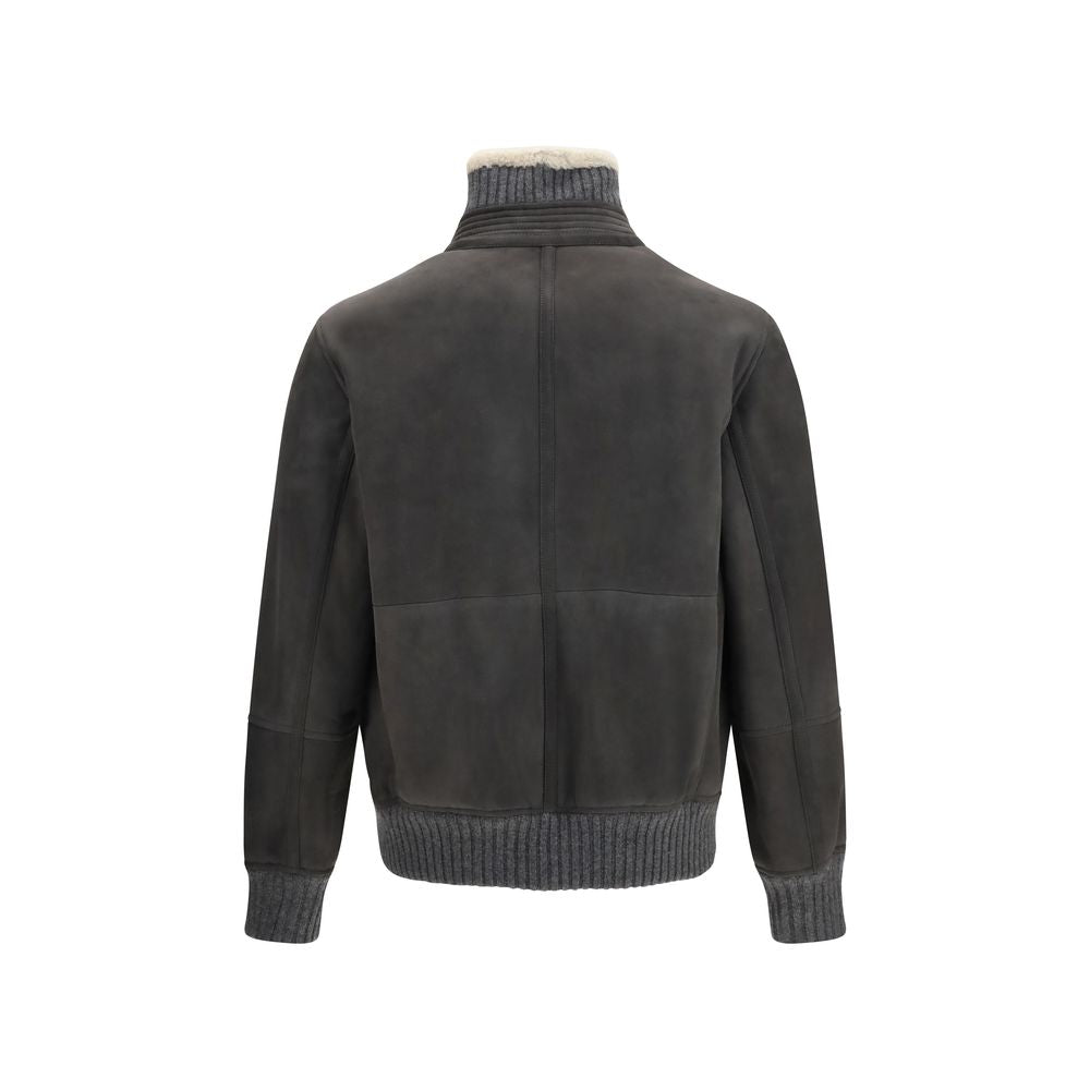 Brunello Cucinelli Graue Lammfelljacke Aries aus Wolle, durchgehend-2
