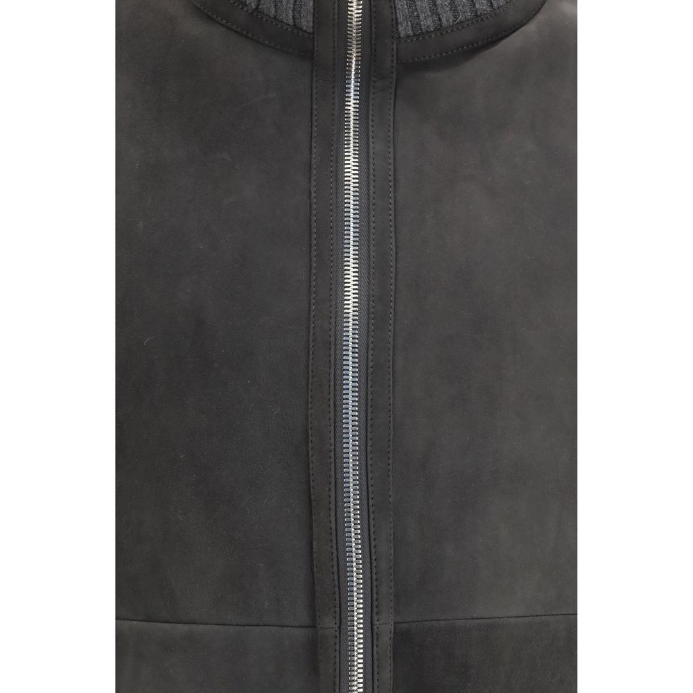 Brunello Cucinelli Graue Lammfelljacke Aries aus Wolle, durchgehend-3