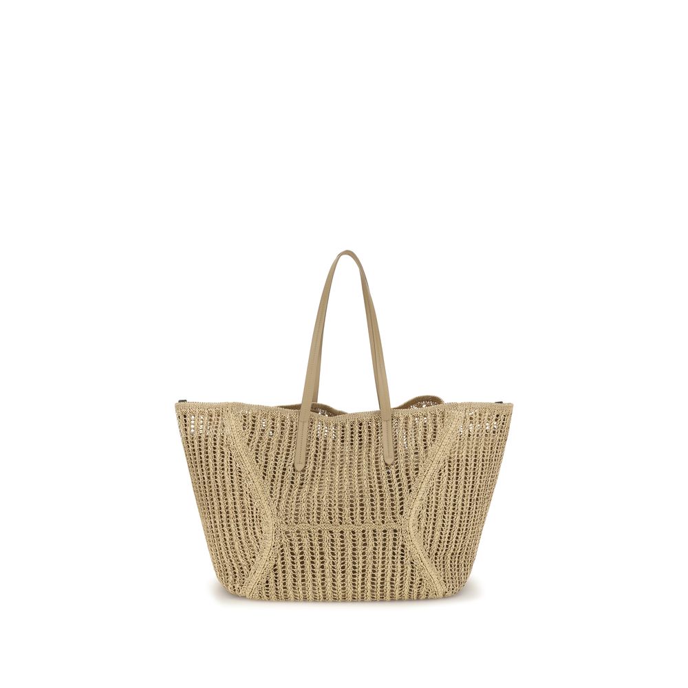 Brunello Cucinelli Beige Raffia Handtasche-1
