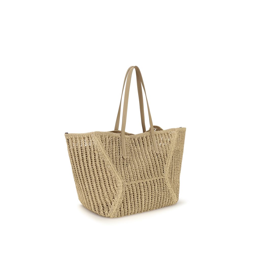 Brunello Cucinelli Beige Raffia Handtasche-2
