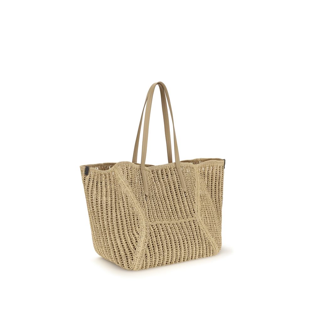 Brunello Cucinelli Beige Raffia Handtasche-3