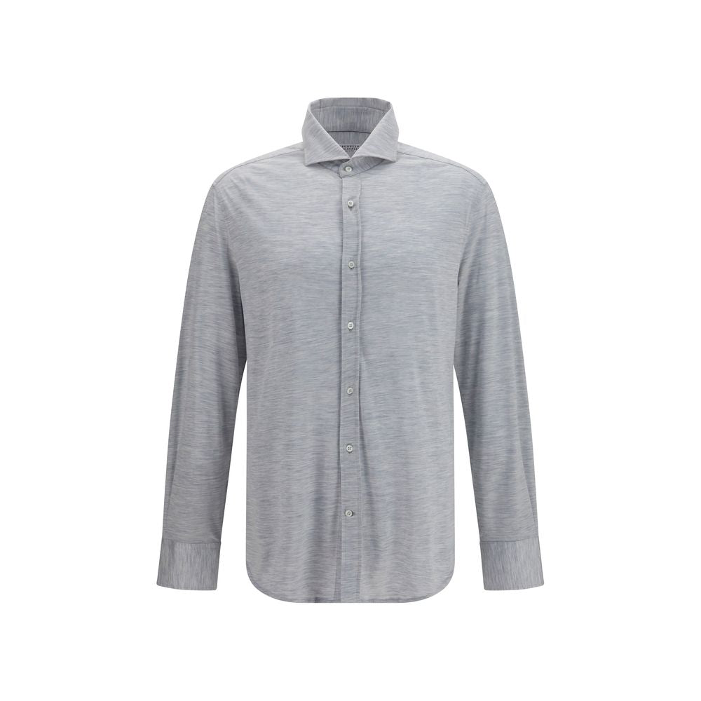 Brunello Cucinelli Blaues Seidenhemd-1