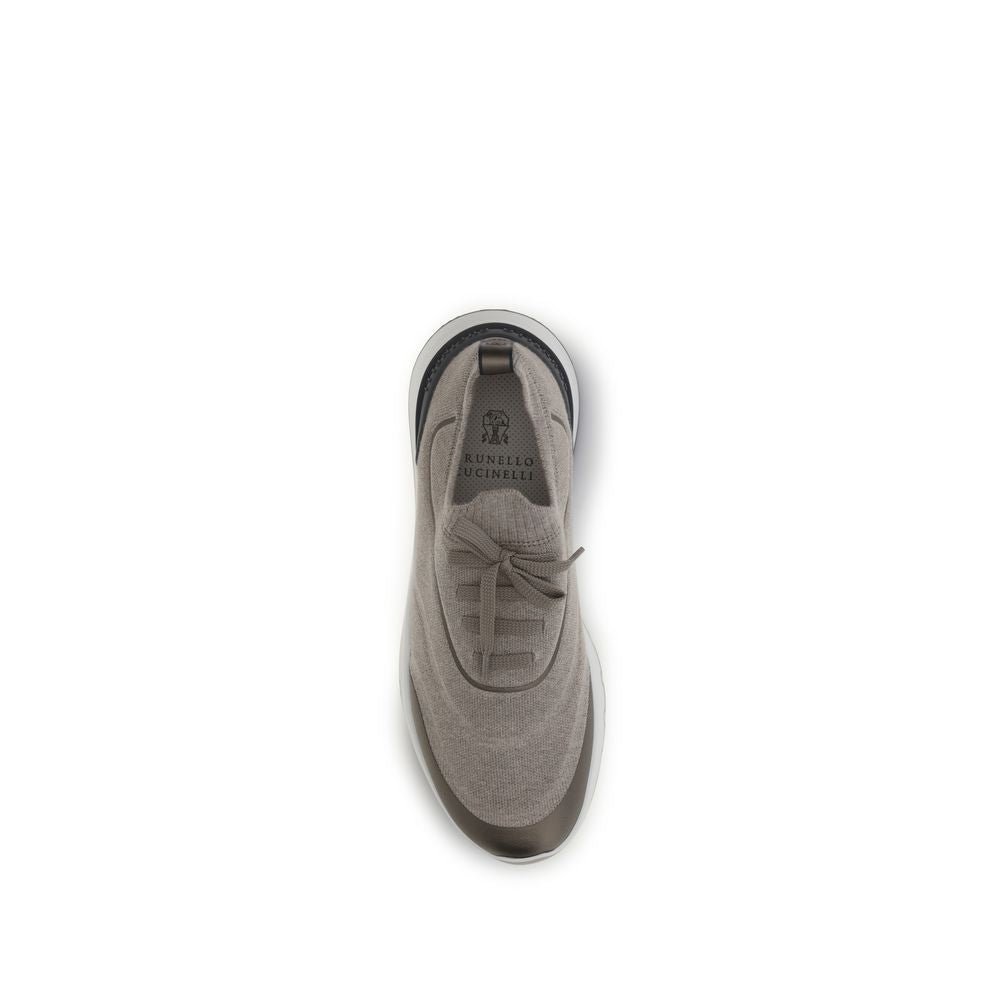 Brunello Cucinelli Braune Sneaker aus Baumwolle im Athletic-Stil-4