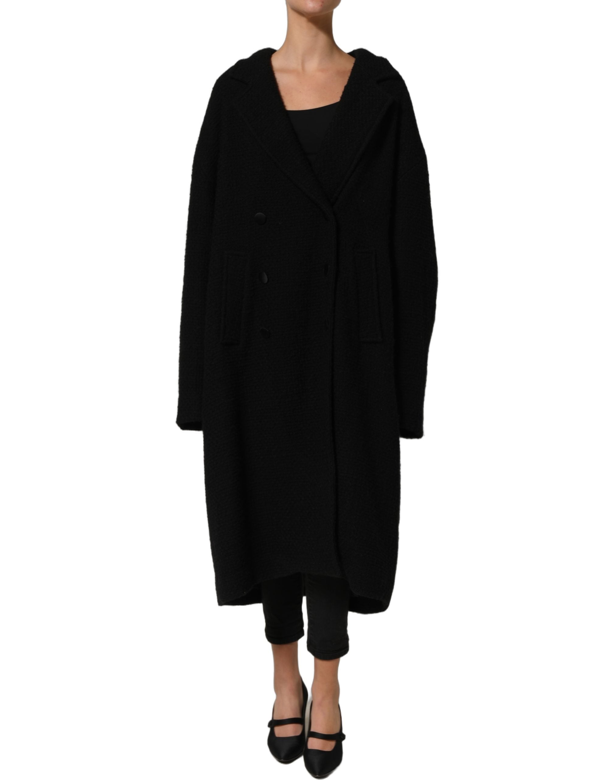Dolce & Gabbana Schwarzer Herren-Trenchcoat mit doppelreihiger Knopfleiste-1
