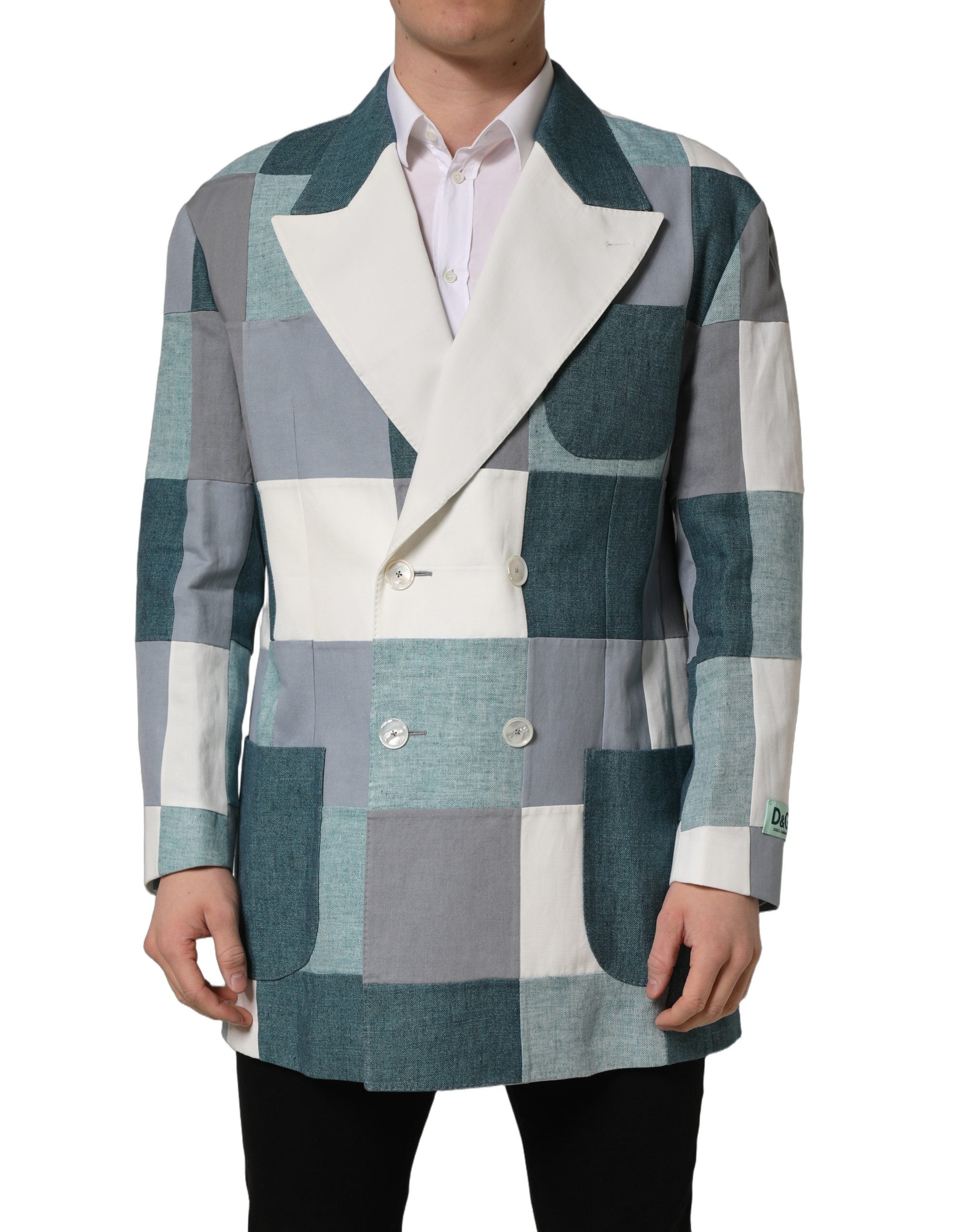 Dolce & Gabbana Mehrfarbige Patchwork-Leinen-Sakko mit Doppelreihenknöpfen-3