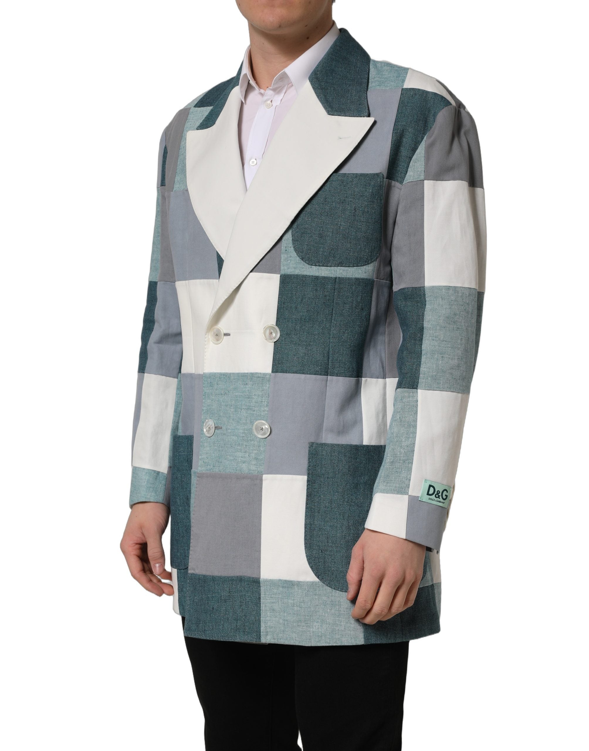 Dolce & Gabbana Mehrfarbige Patchwork-Leinen-Sakko mit Doppelreihenknöpfen-4