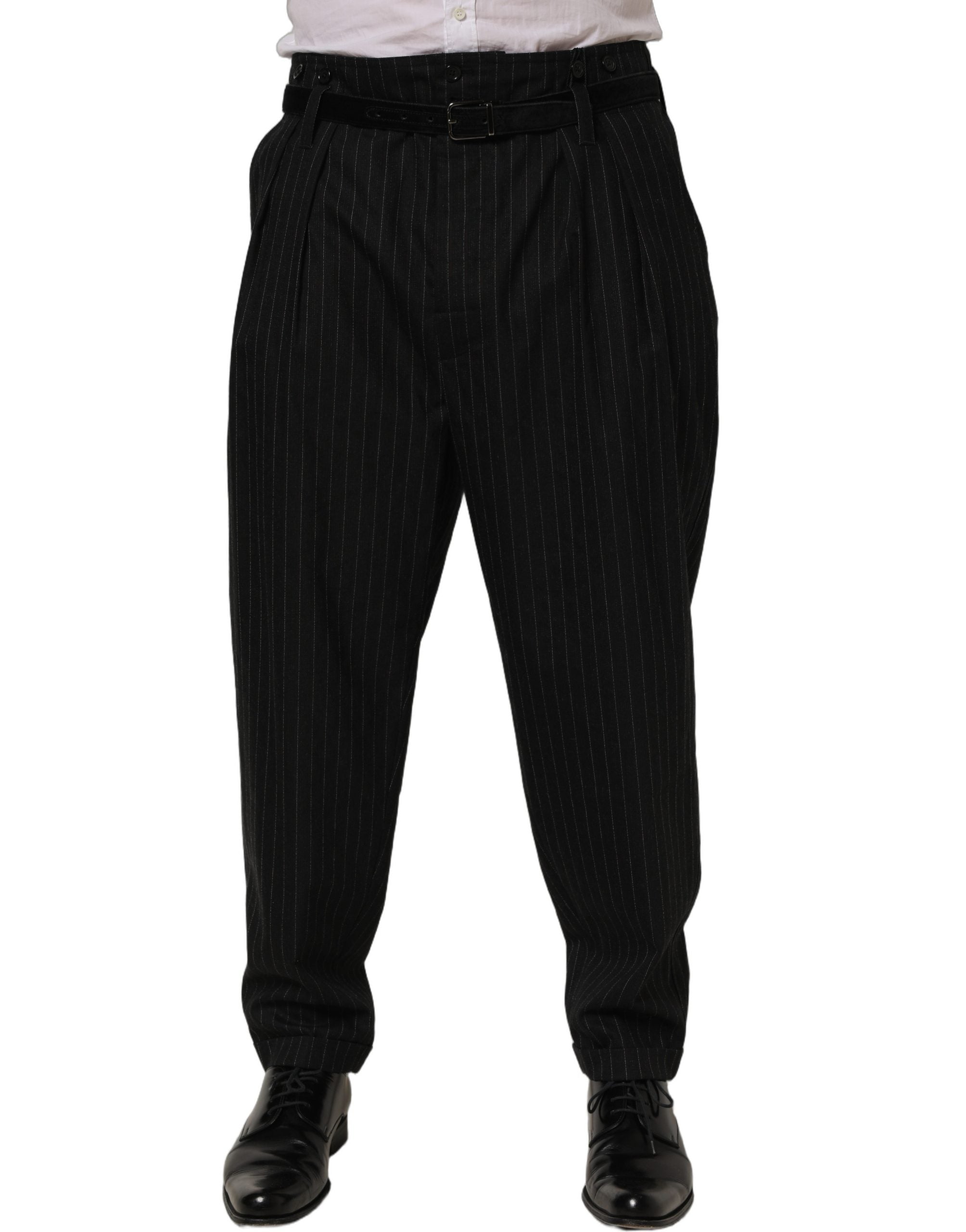 Dolce & Gabbana Schwarze Herren-Anzughose mit Nadelstreifen aus Wolle-3