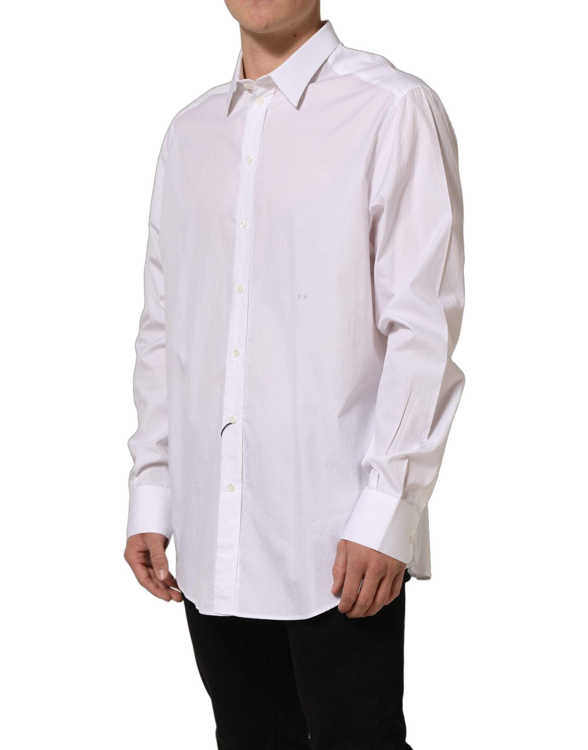 Dolce & Gabbana Weißes Baumwoll-Langarm-Herrenhemd-1