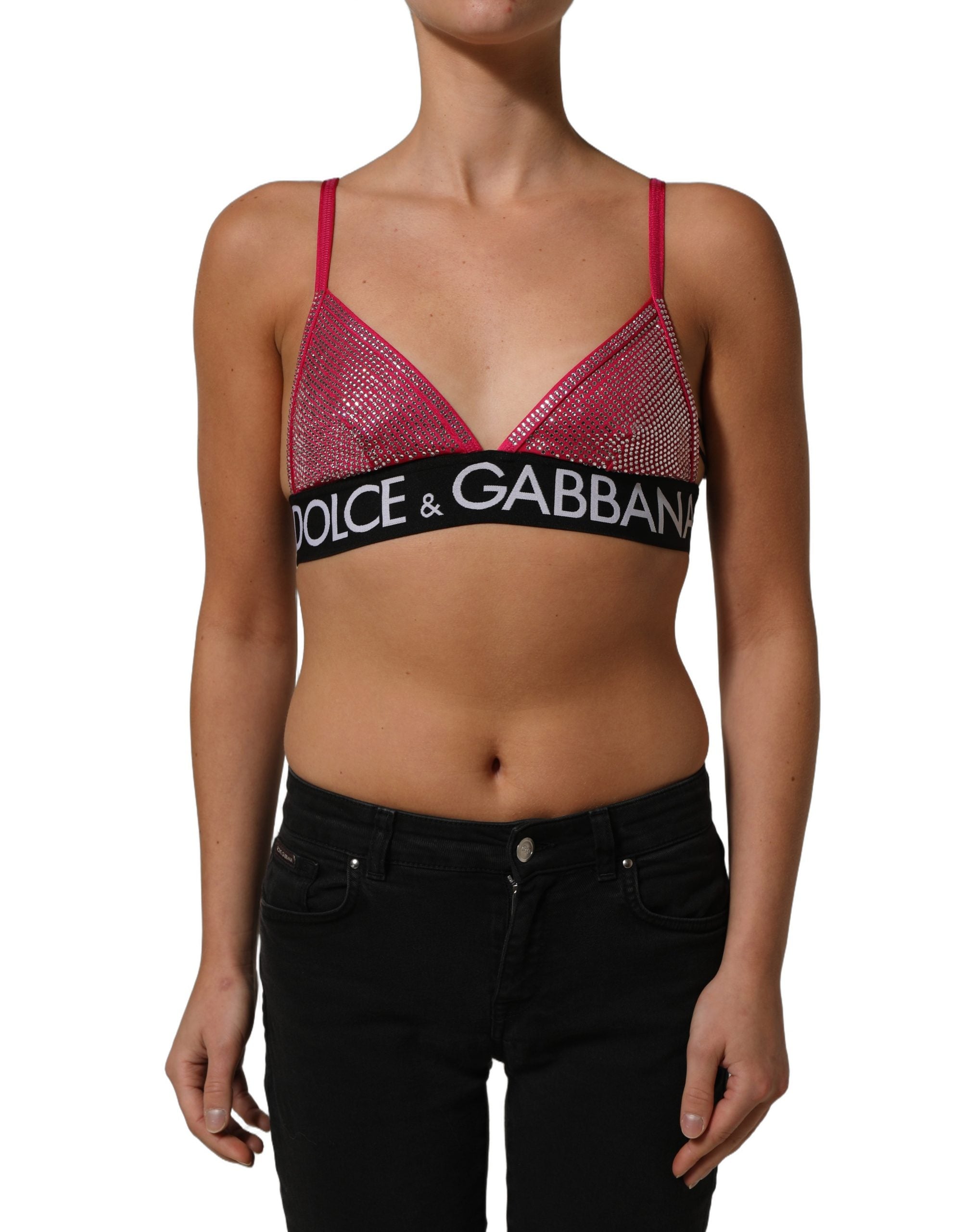 Dolce & Gabbana Pink Crystal Embellished Bralette Crop Top-2