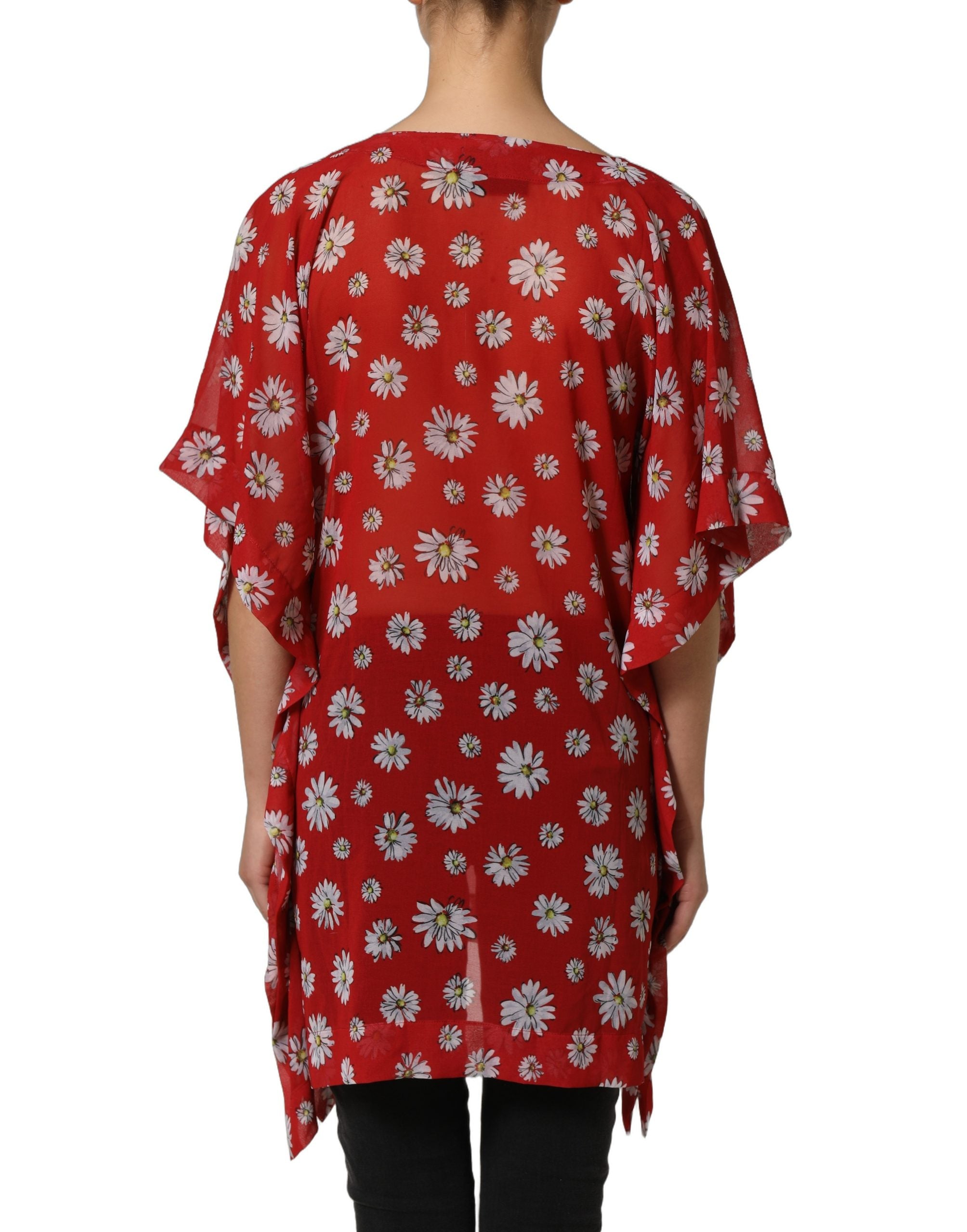Dolce & Gabbana Rote Kaftan-Bluse aus Polyester mit Blumenmuster und V-Ausschnitt-4