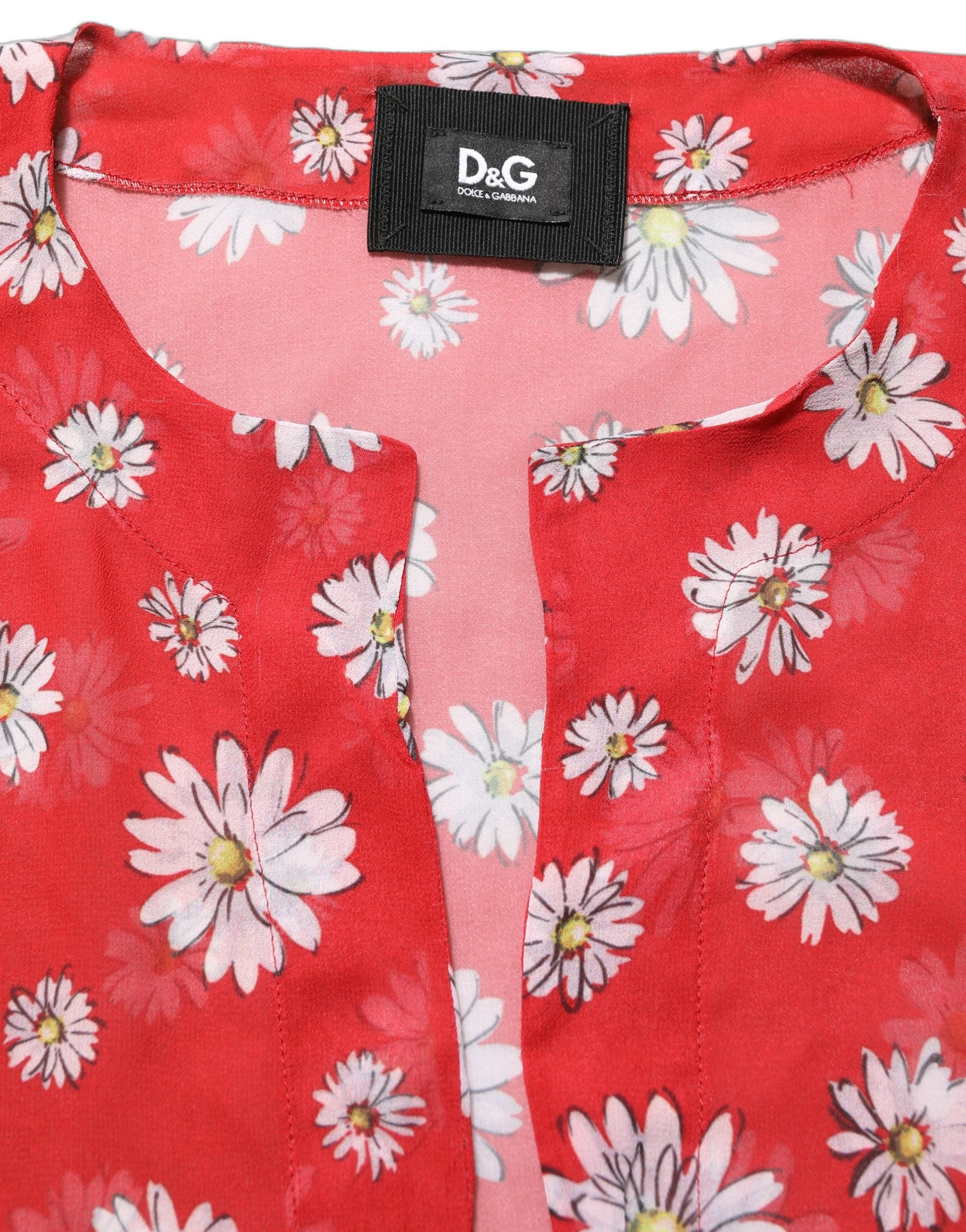 Dolce & Gabbana Rote Kaftan-Bluse aus Polyester mit Blumenmuster und V-Ausschnitt-6