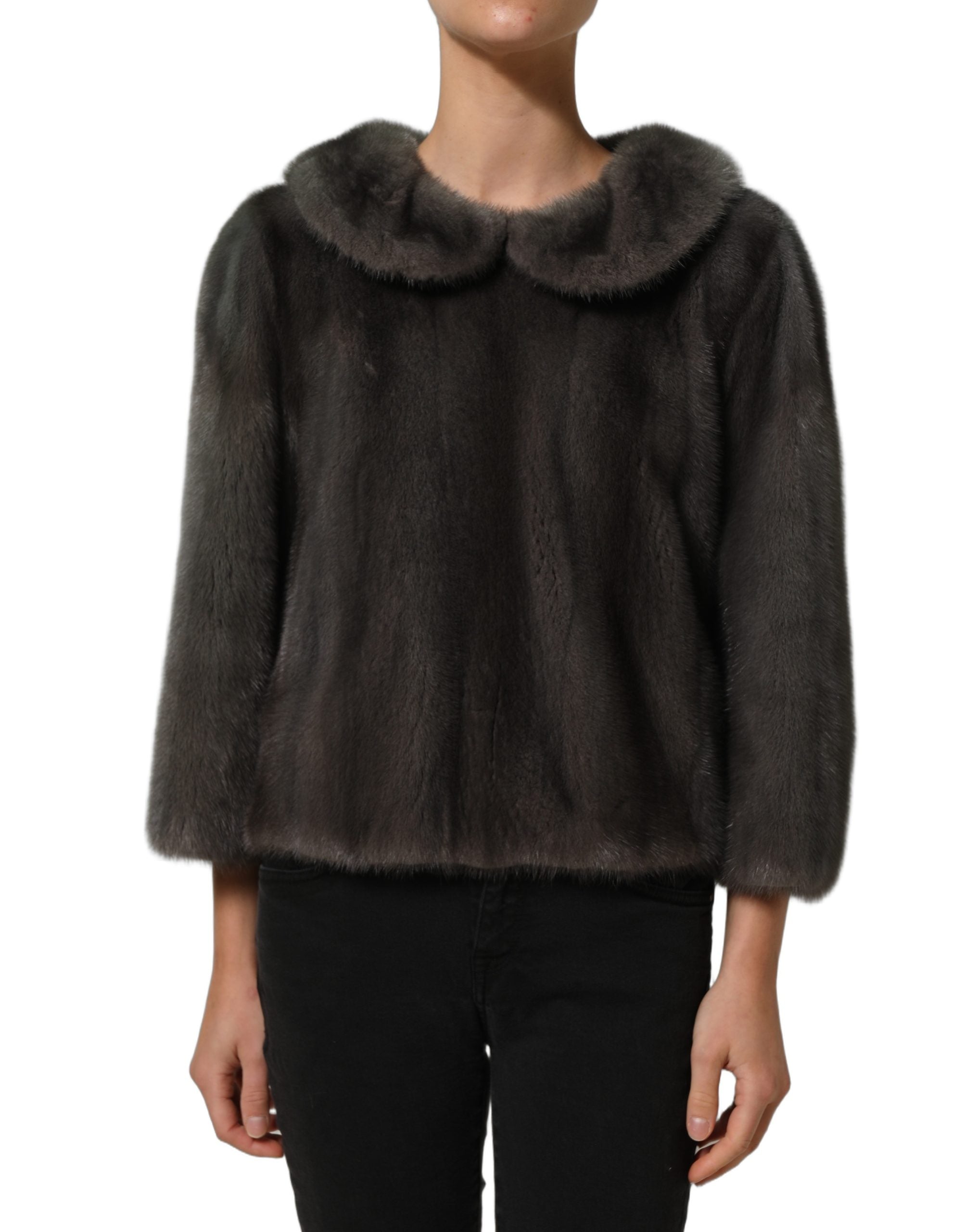 Dolce & Gabbana Dunkelgraue Bluse aus Nerzfell mit rundem Kragen-1