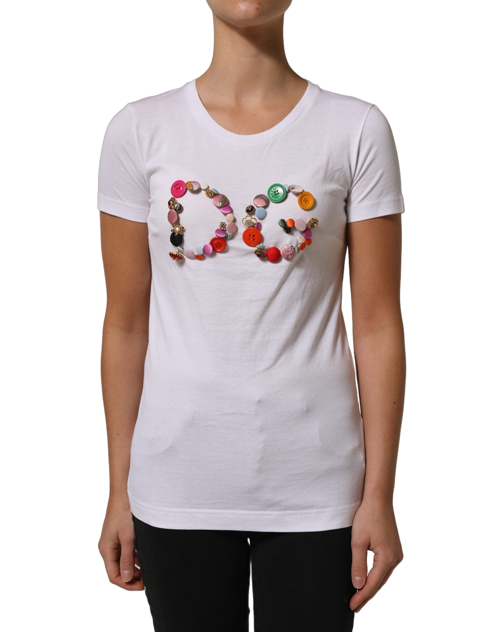 Dolce & Gabbana Weißes Rundhals-T-Shirt mit DG-Logo-Verzierung-2