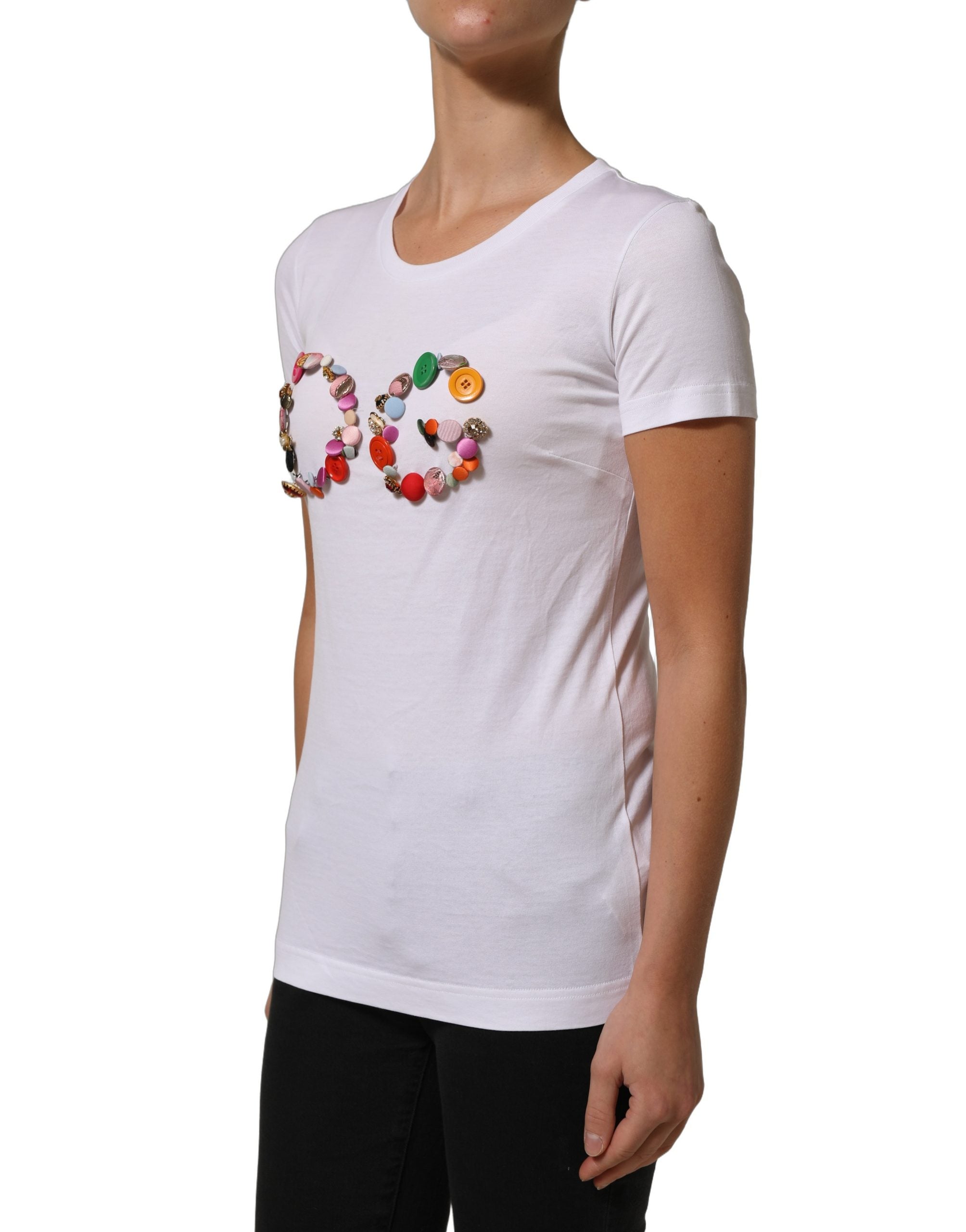 Dolce & Gabbana Weißes Rundhals-T-Shirt mit DG-Logo-Verzierung-4