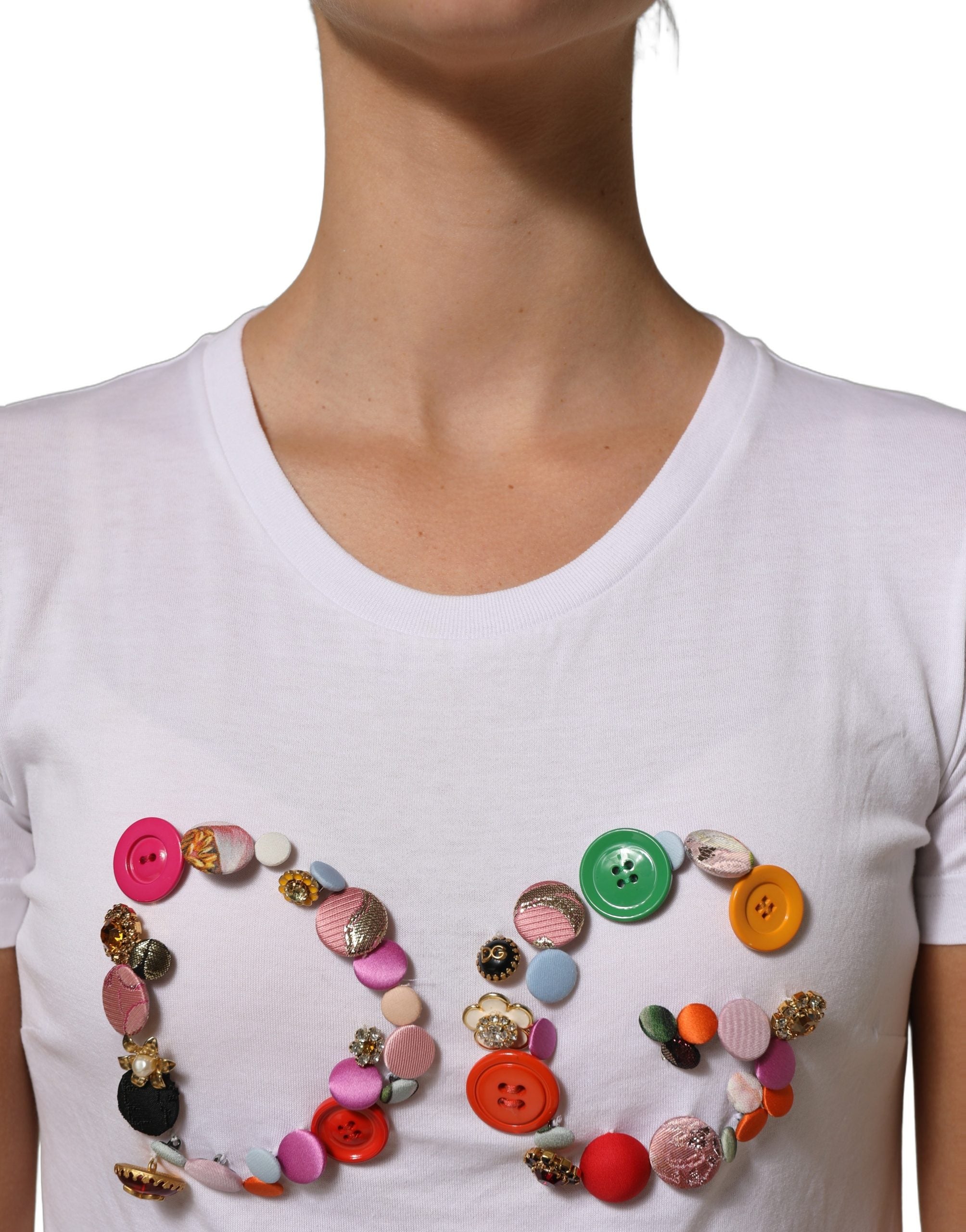 Dolce & Gabbana Weißes Rundhals-T-Shirt mit DG-Logo-Verzierung-6