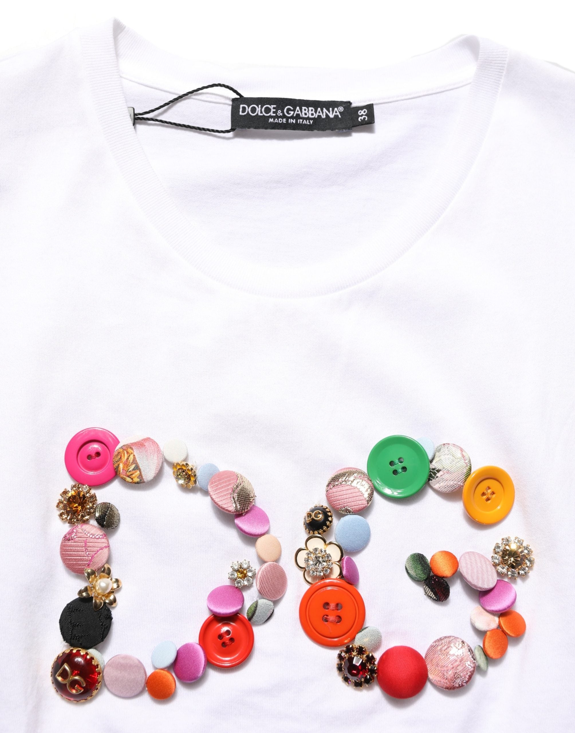 Dolce & Gabbana Weißes Rundhals-T-Shirt mit DG-Logo-Verzierung-7