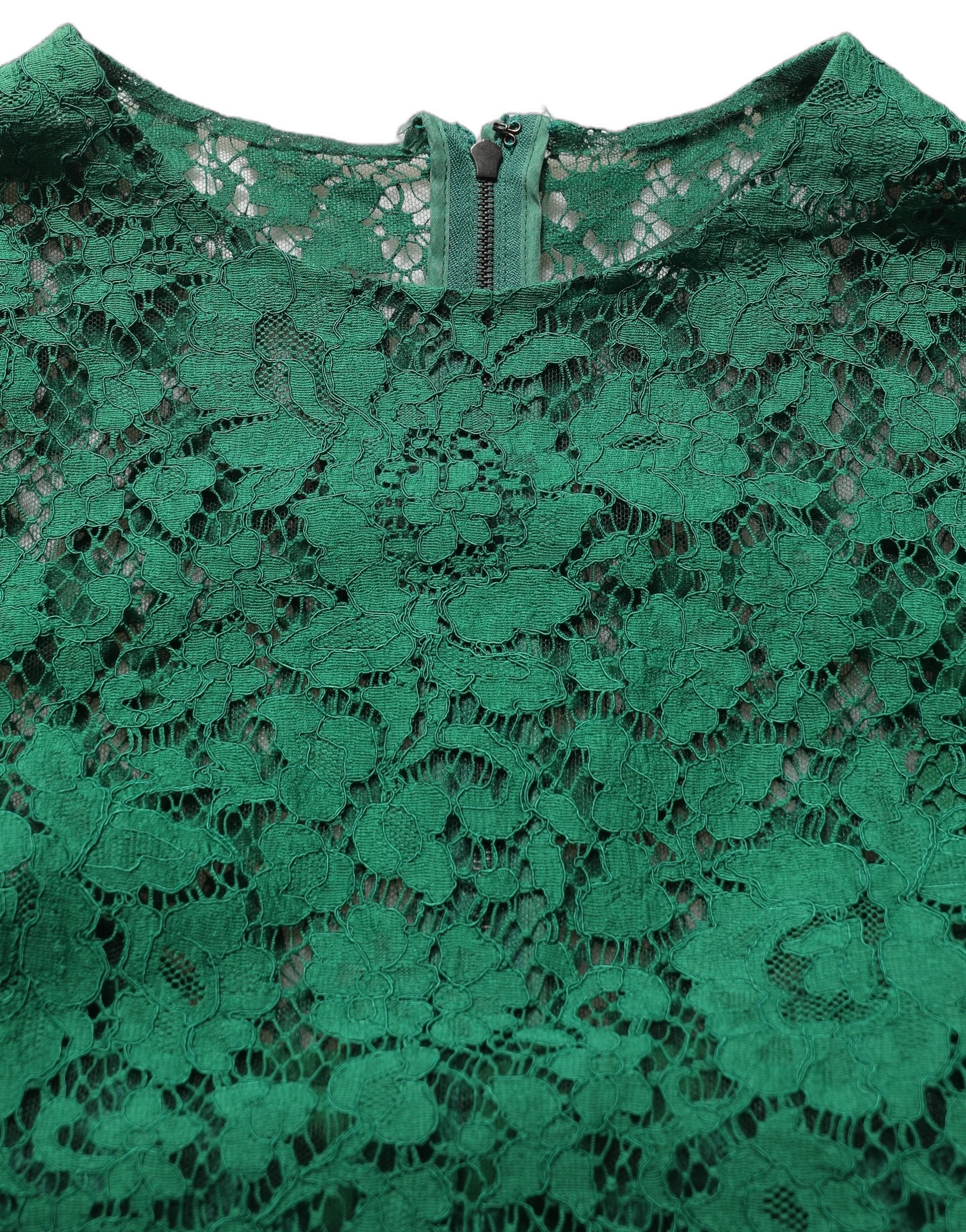 Dolce & Gabbana Grüne Blumen-Spitzenbluse mit Rundhalsausschnitt-1