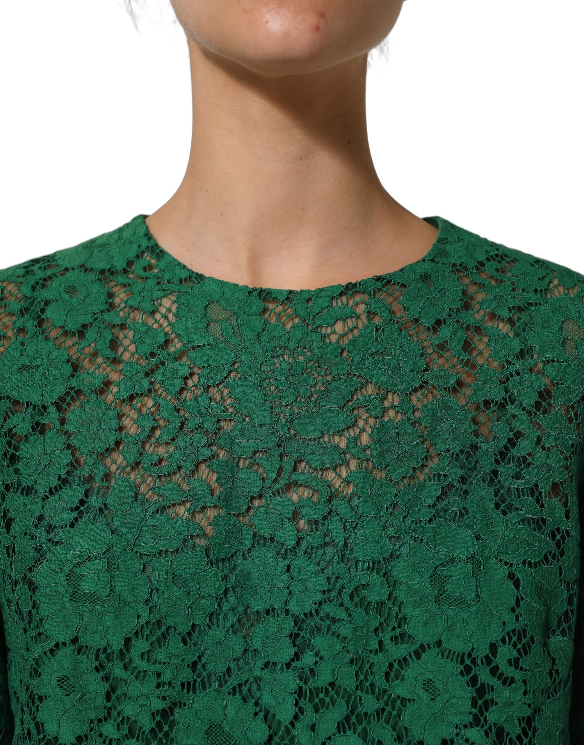 Dolce & Gabbana Grüne Blumen-Spitzenbluse mit Rundhalsausschnitt-5