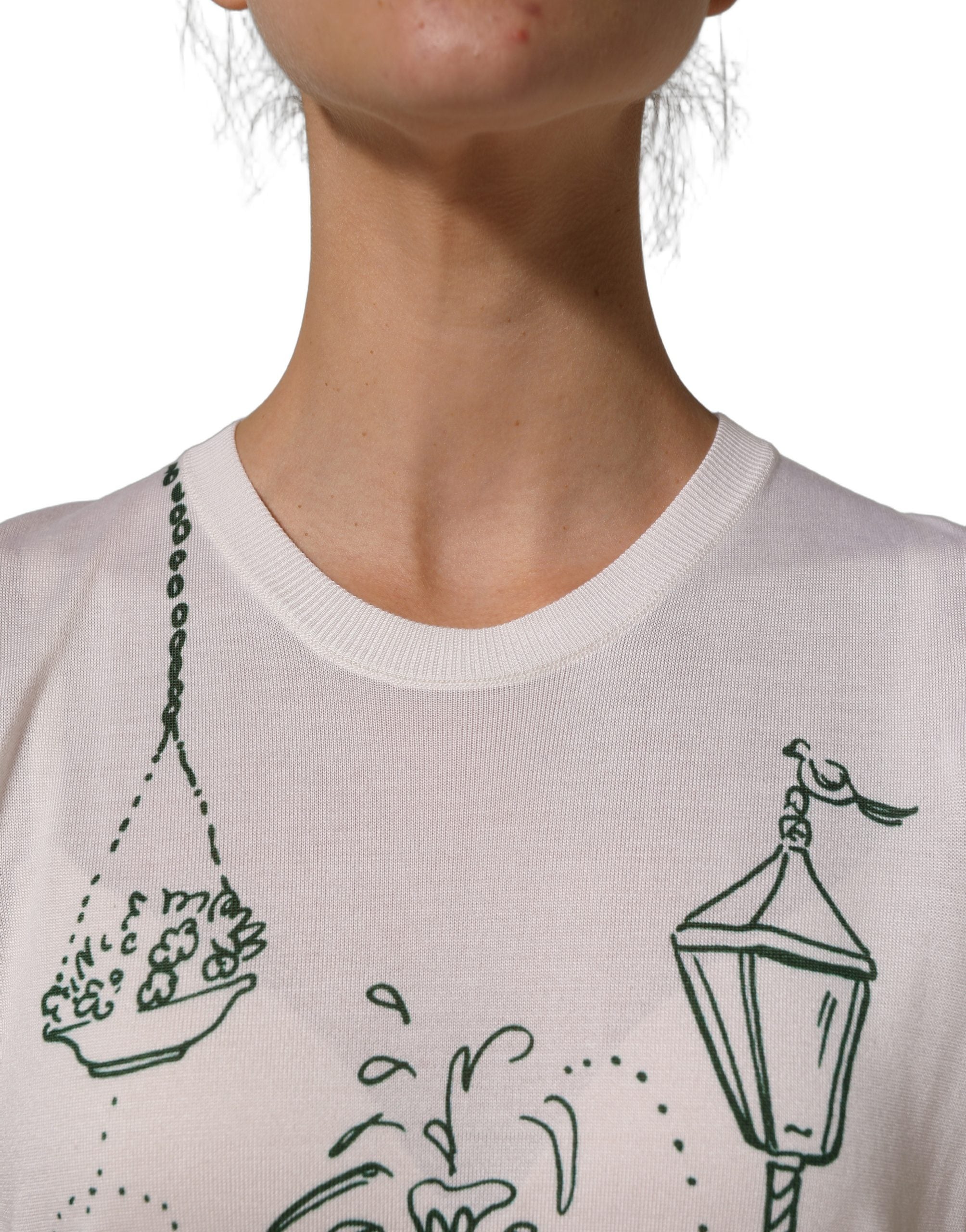 Dolce & Gabbana Weißes Seidenstrick-Top mit „Garden Fountain“-Print-5
