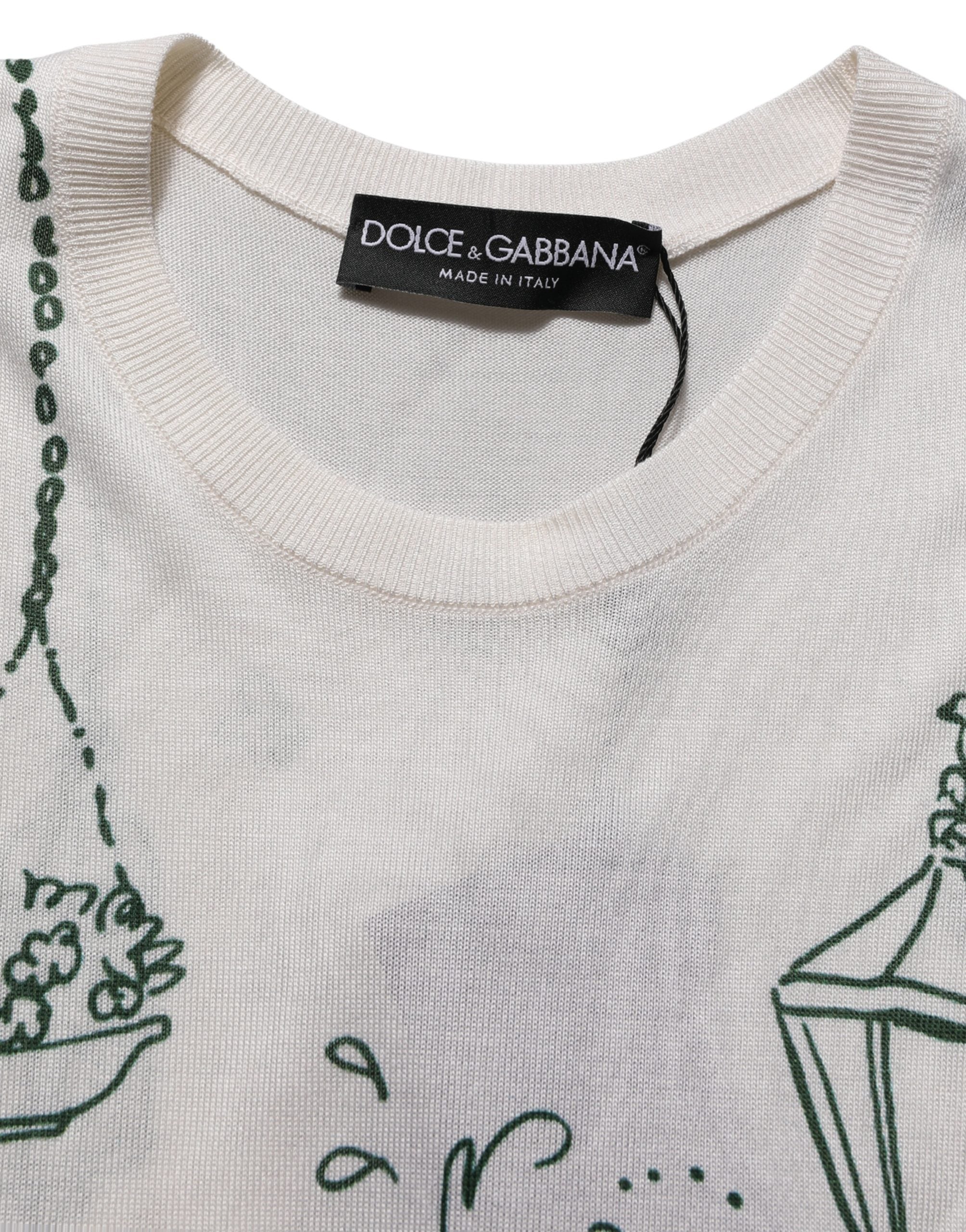 Dolce & Gabbana Weißes Seidenstrick-Top mit „Garden Fountain“-Print-6