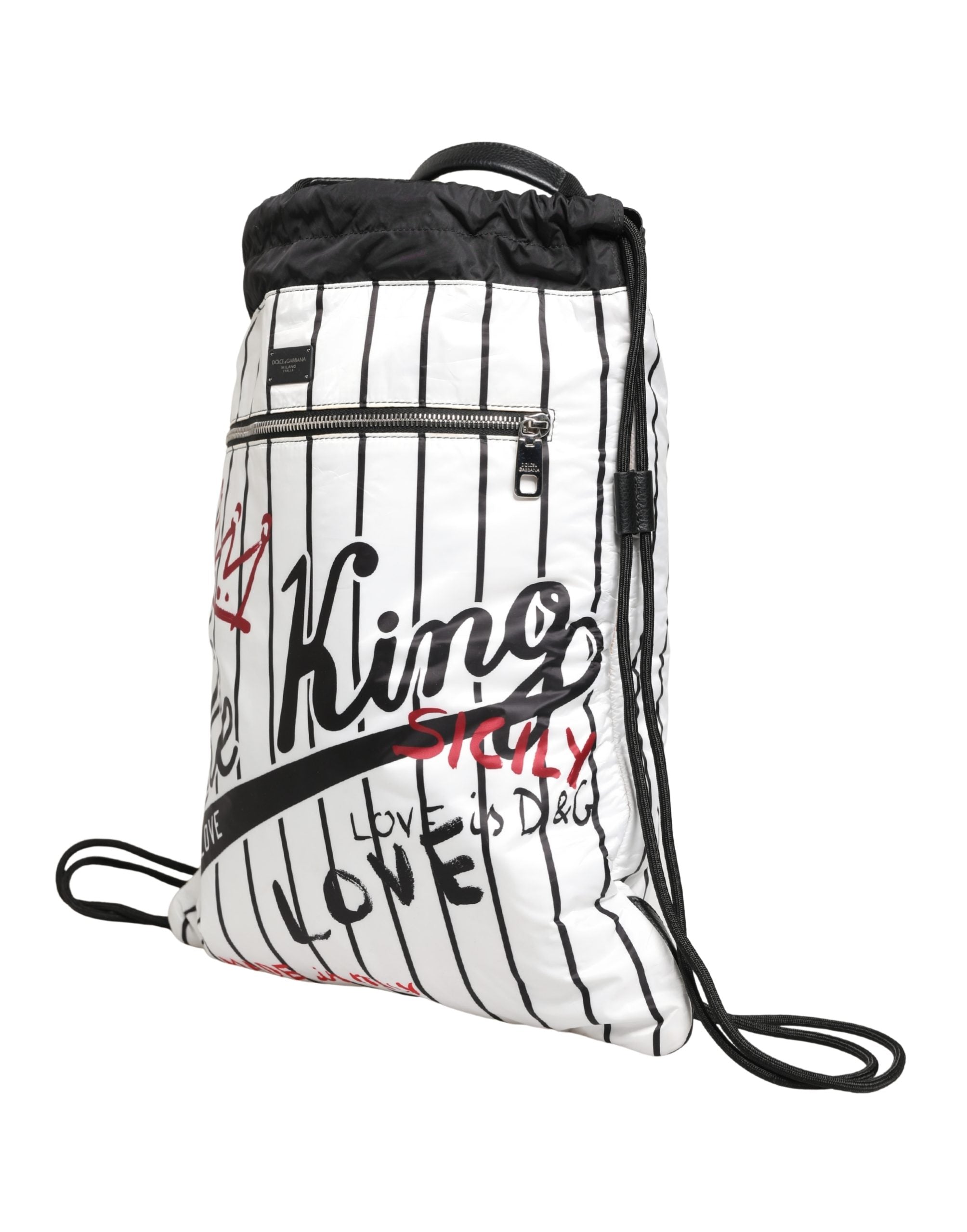 Dolce & Gabbana Schwarz-weißer Rucksack mit Kordelzug aus Polyester für Herren-6