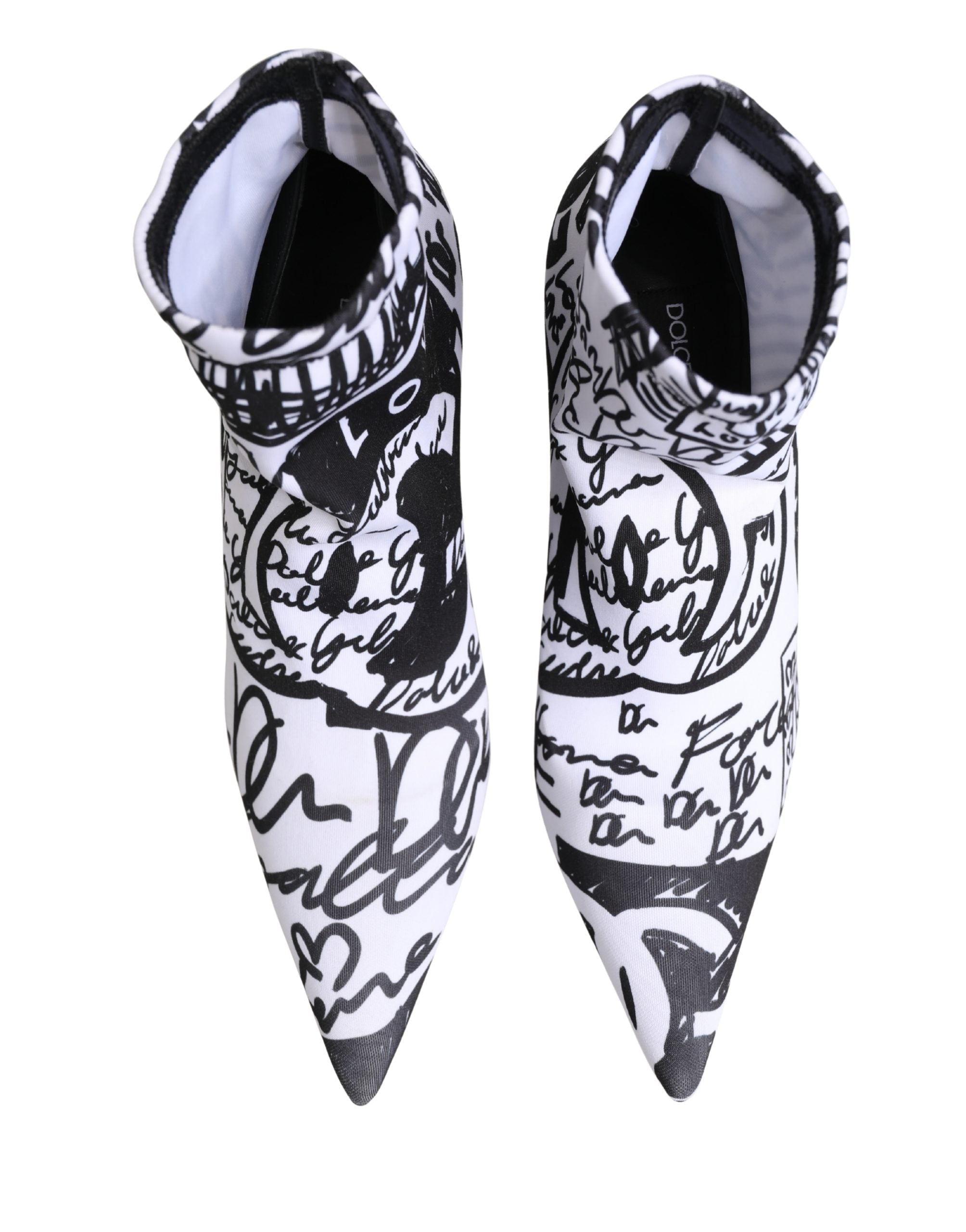 Dolce & Gabbana Weiße Stretch-Stiefeletten mit Graffiti-Print-5