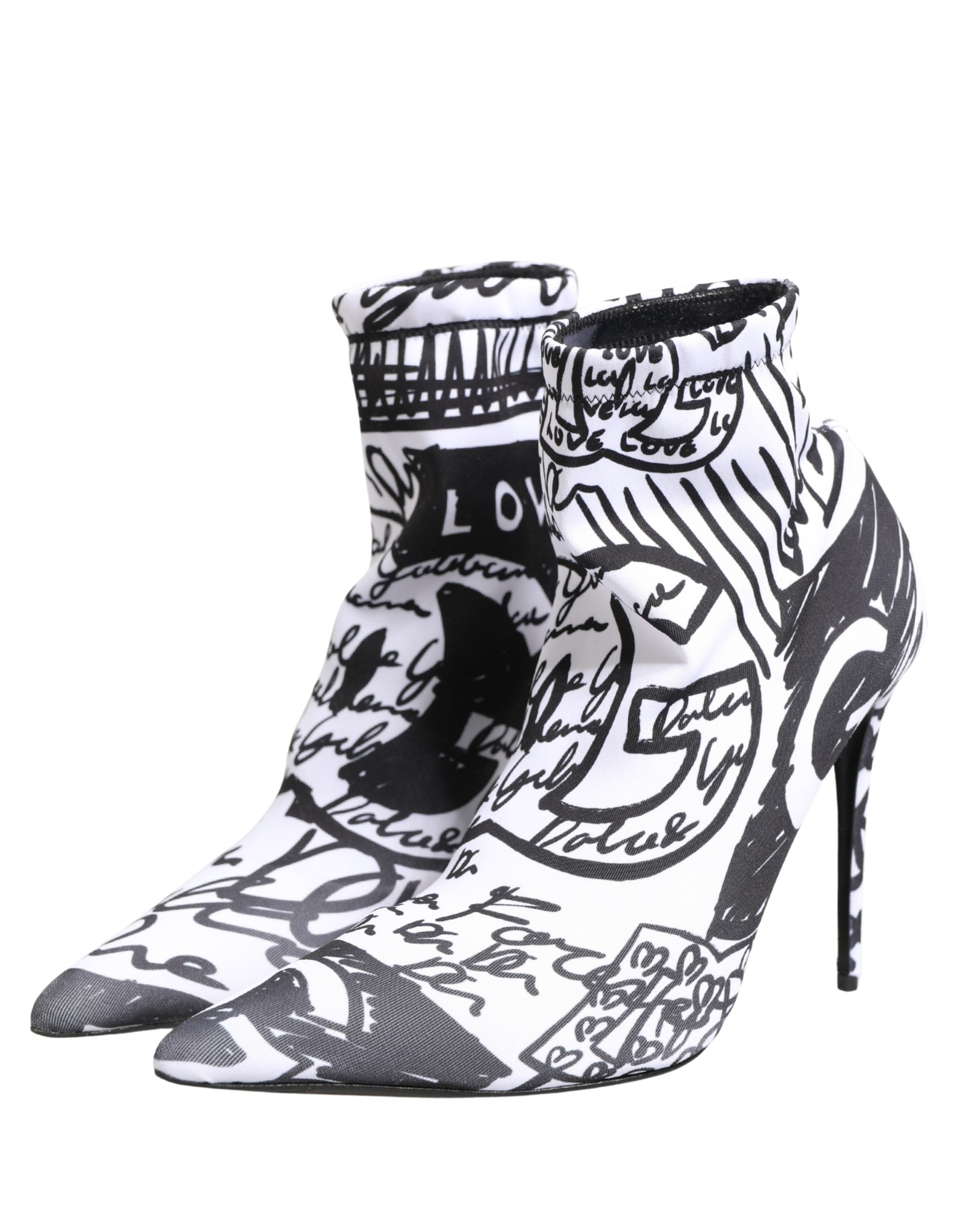 Dolce & Gabbana Weiße Stretch-Stiefeletten mit Graffiti-Print-6