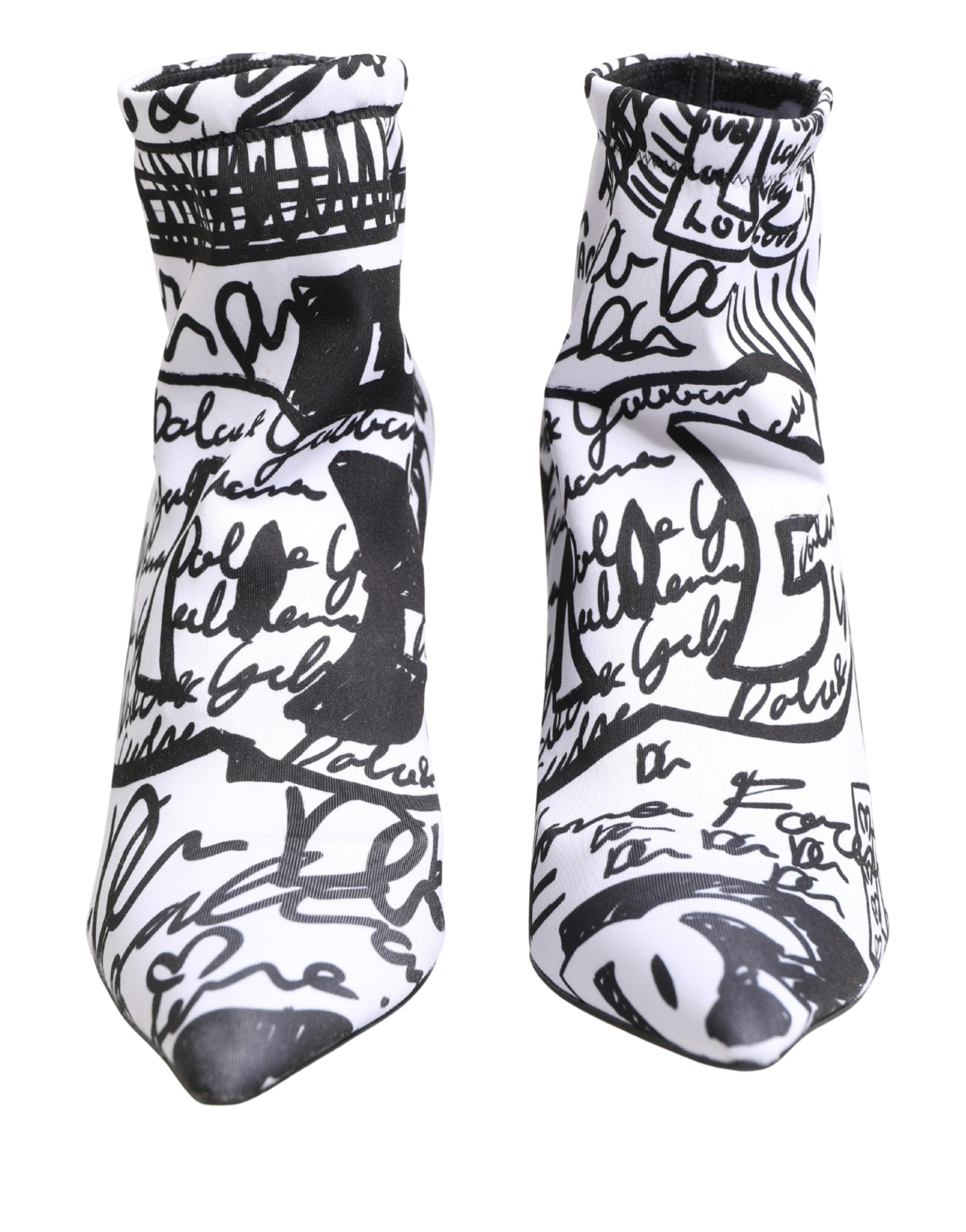 Dolce & Gabbana Weiße Stretch-Stiefeletten mit Graffiti-Print-7
