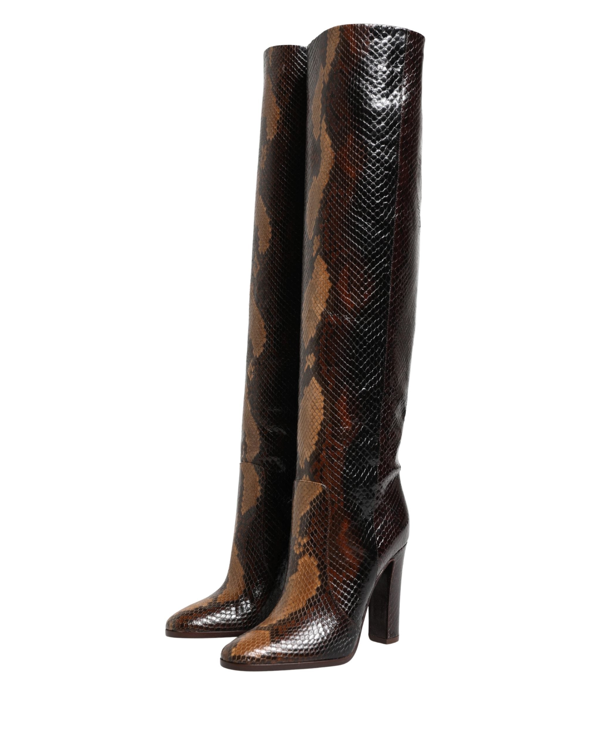 Dolce & Gabbana Braune Kniehohe Stiefel aus exotischem Leder-6