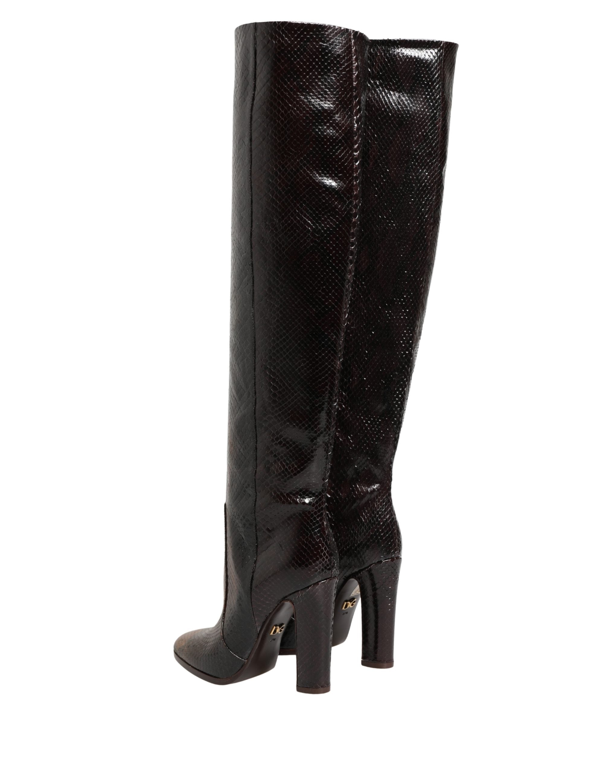 Dolce & Gabbana Braune Kniehohe Stiefel aus exotischem Leder-7