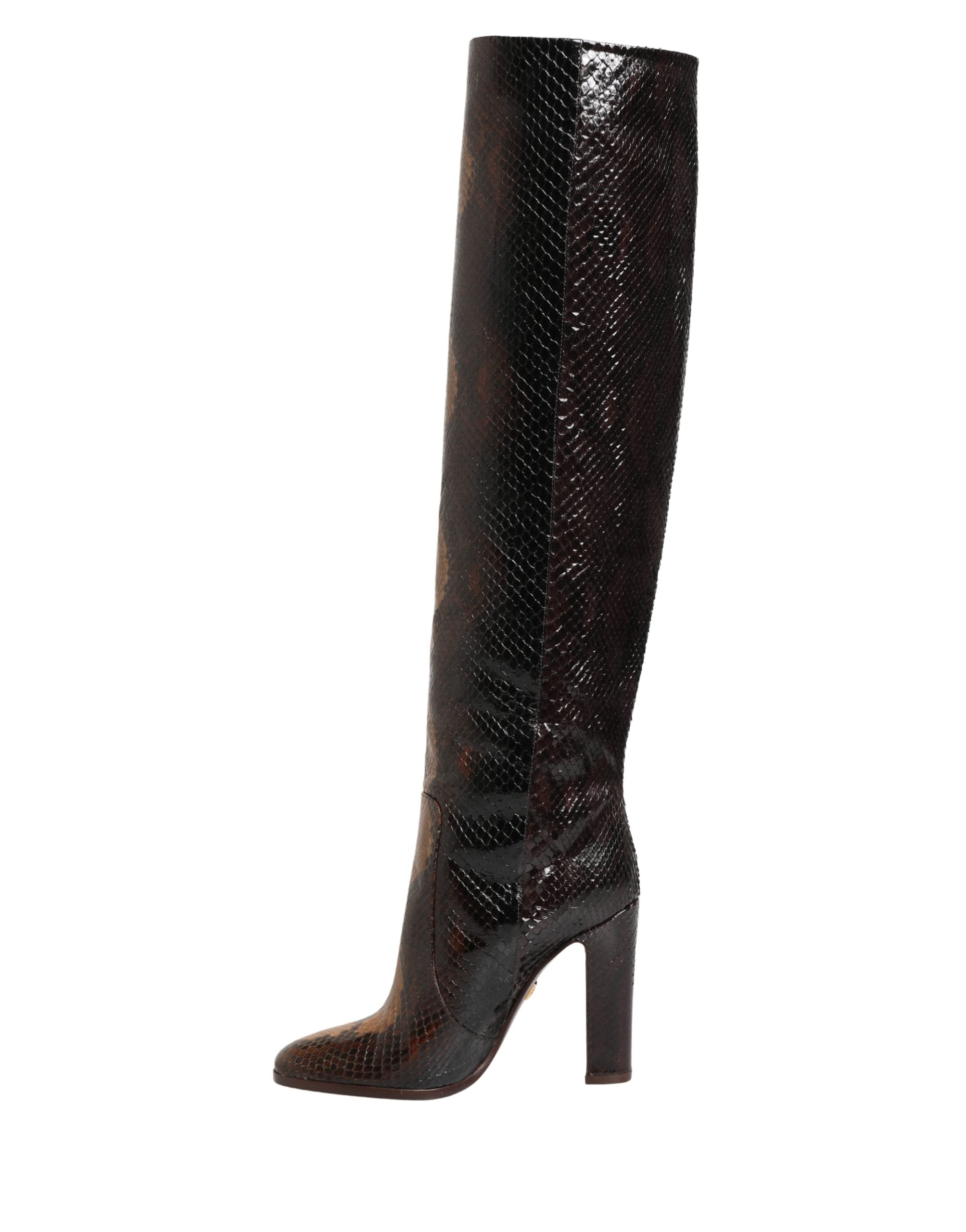 Dolce & Gabbana Braune Kniehohe Stiefel aus exotischem Leder-8