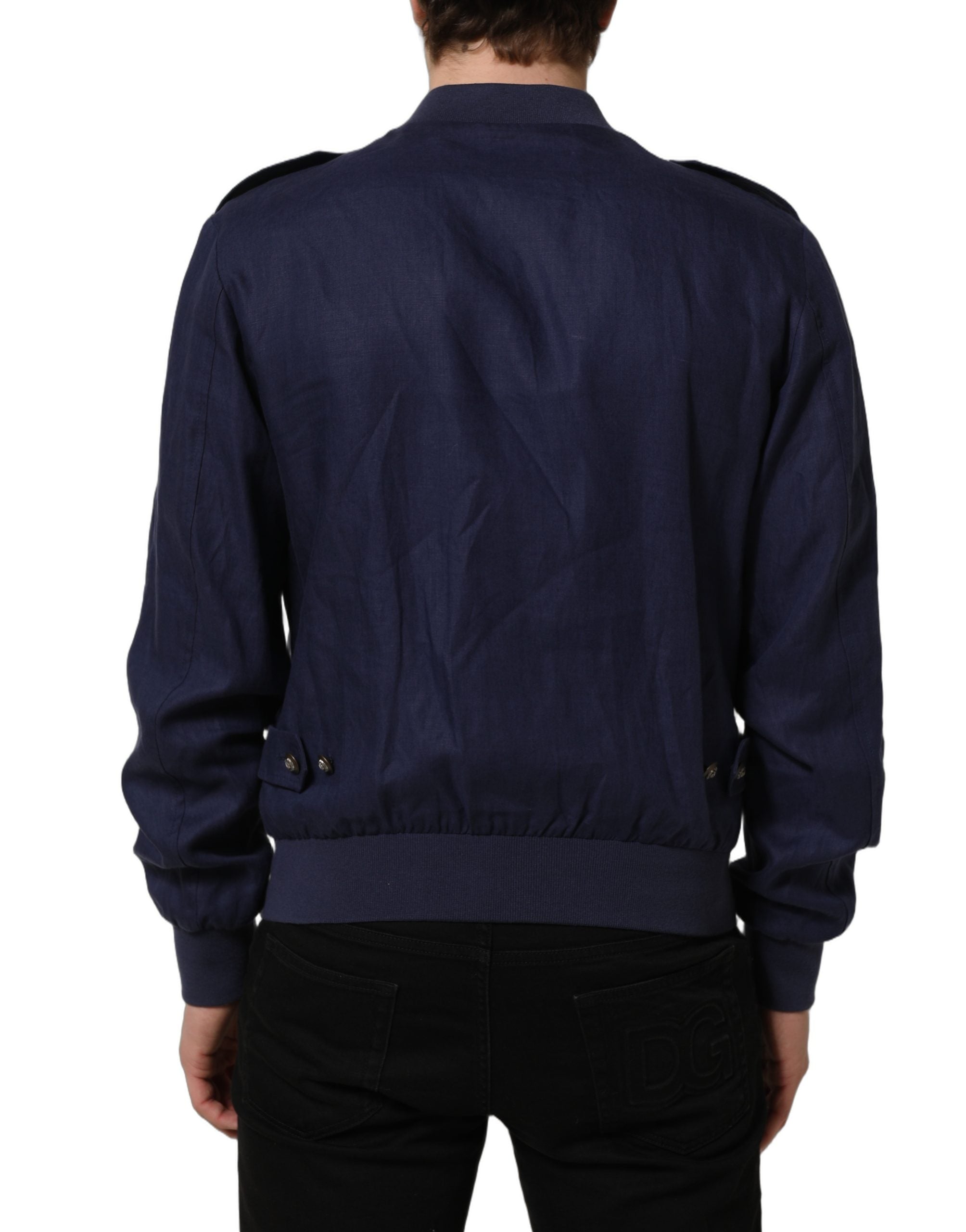 Dolce & Gabbana Blaue Bomberjacke aus Leinen mit durchgehendem Reißverschluss für Herren-5