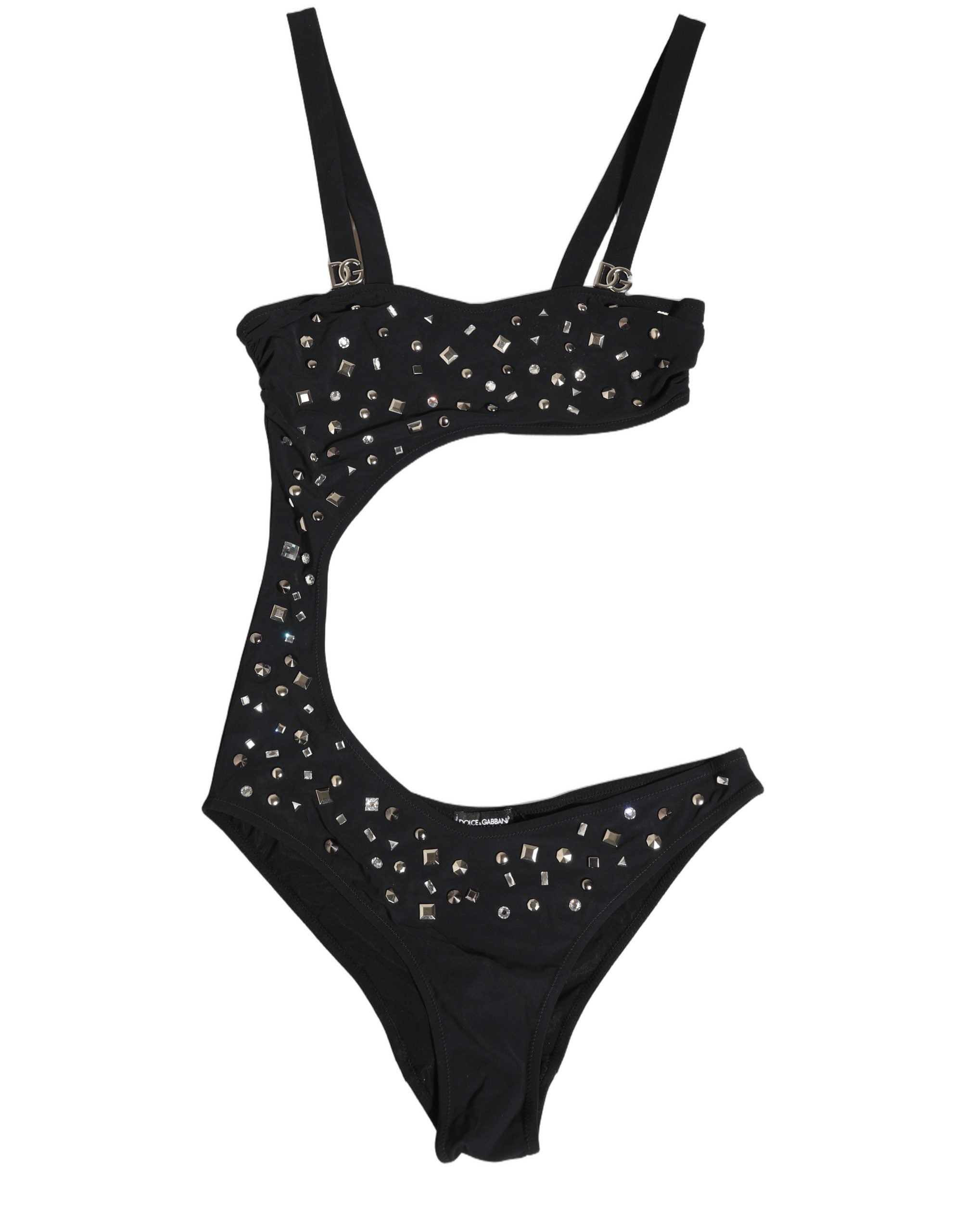 Dolce & Gabbana Schwarzer Badeanzug mit Cut-Outs und Strasssteinen-2