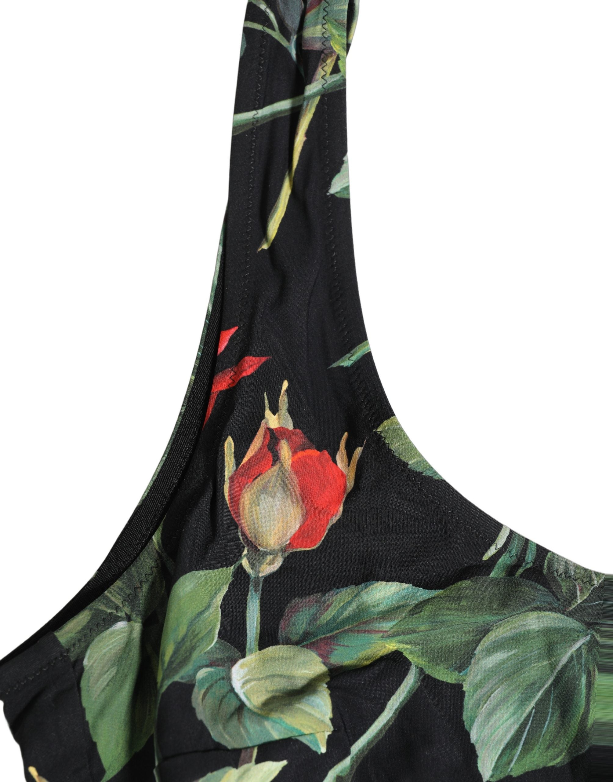 Dolce & Gabbana Einteiliger Badeanzug mit schwarzem Blumenprint-6