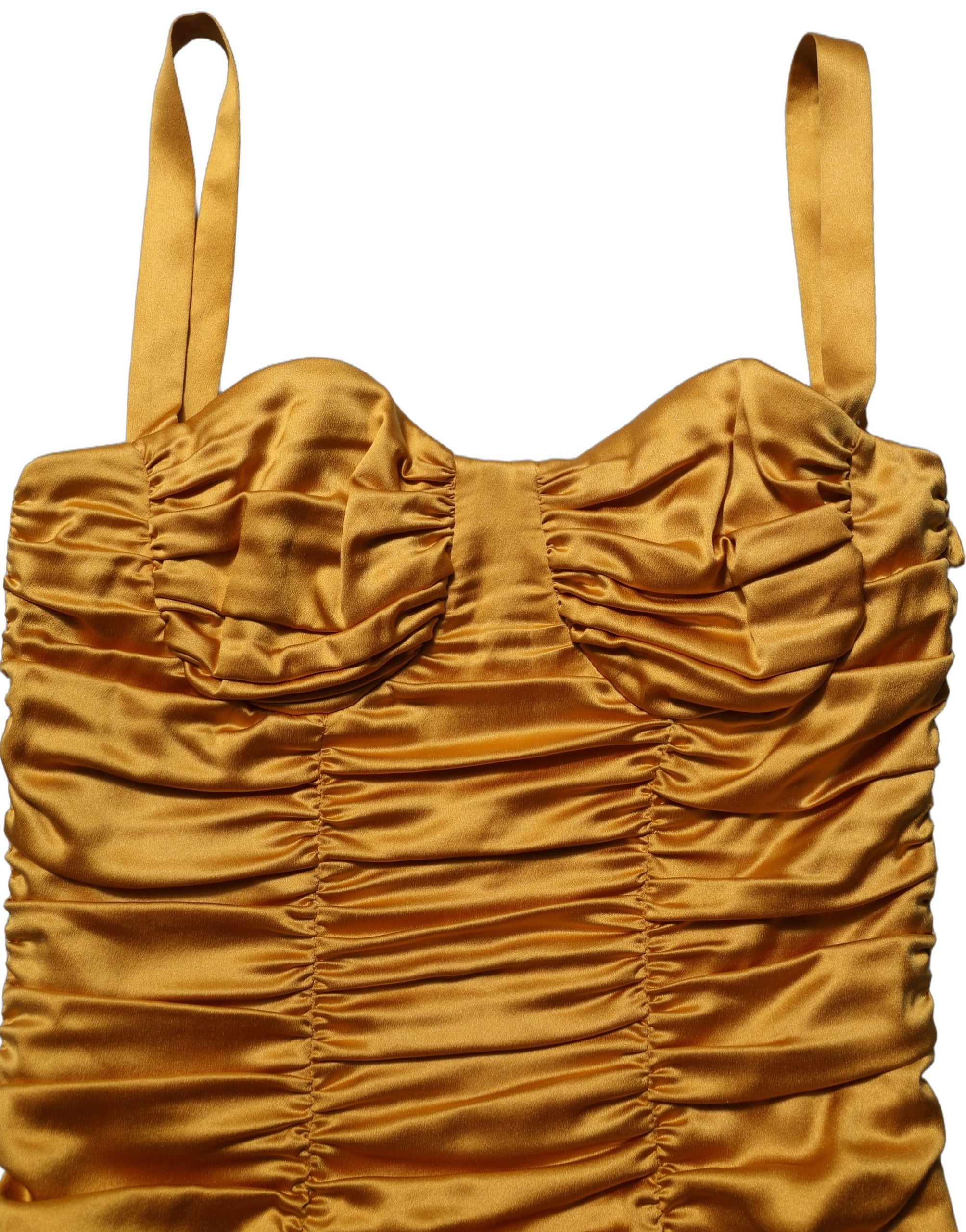 Dolce & Gabbana Goldfarbenes Bodycon-Etui-Midikleid aus Seide mit Raffungen-2