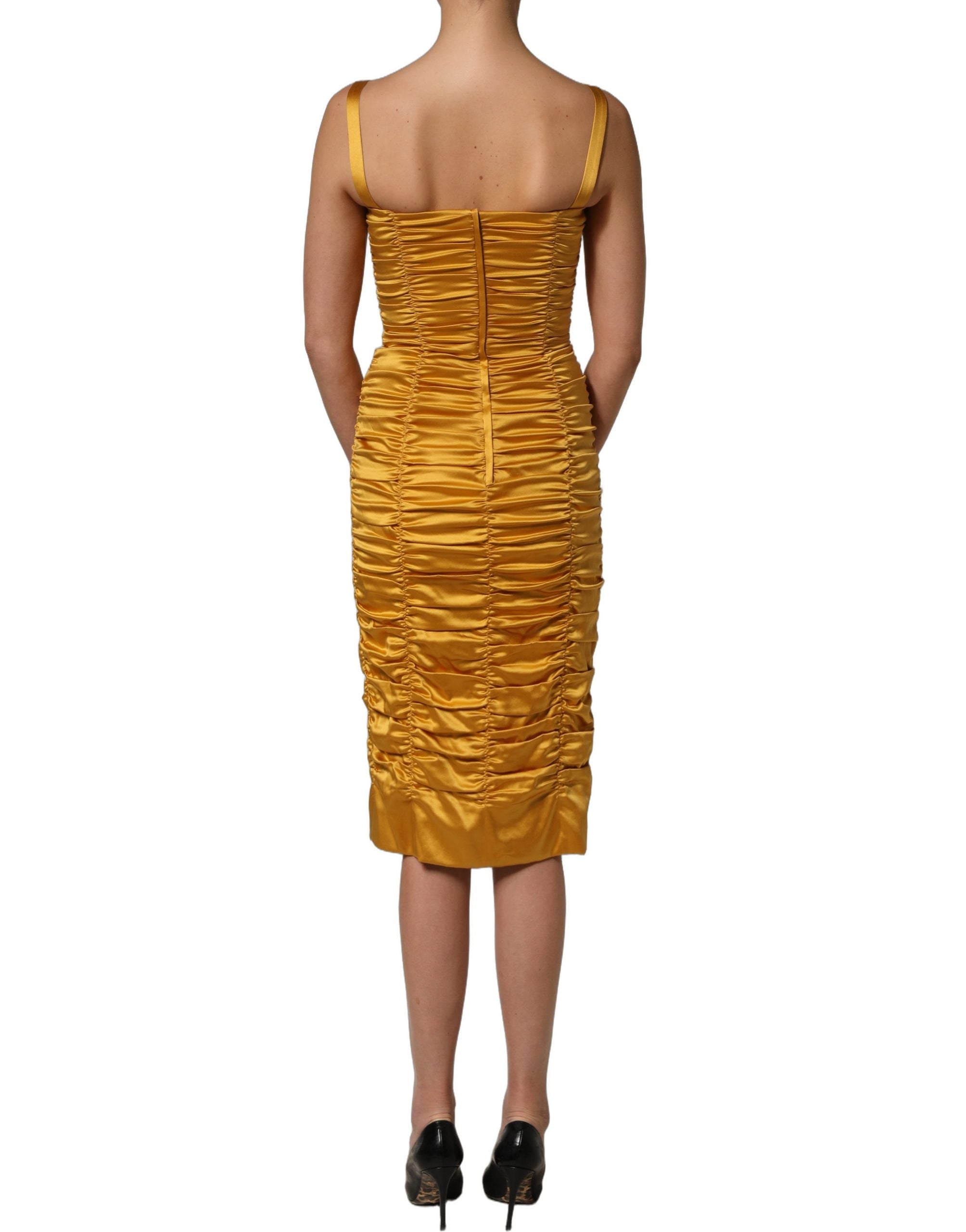 Dolce & Gabbana Goldfarbenes Bodycon-Etui-Midikleid aus Seide mit Raffungen-6