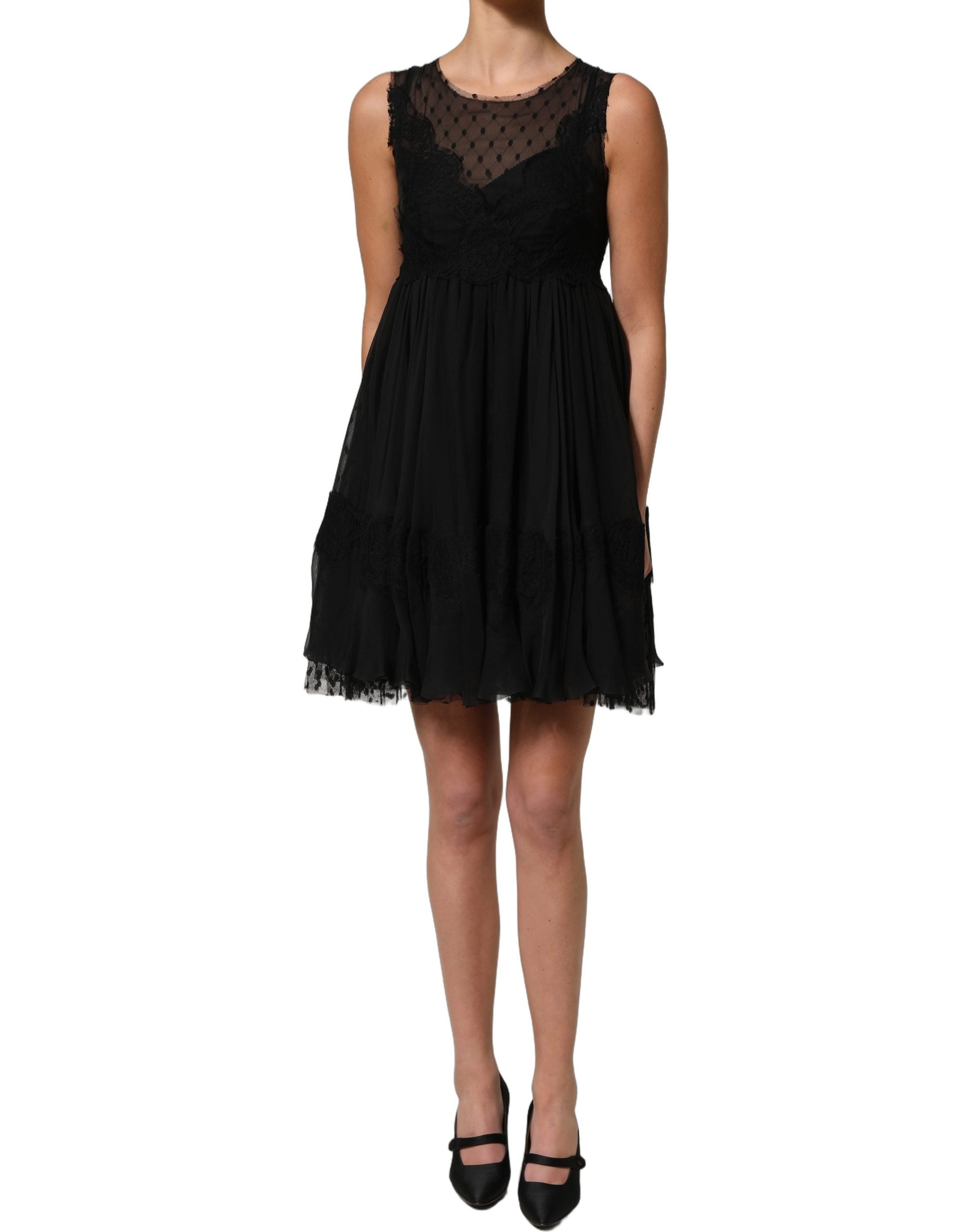 Dolce & Gabbana Ärmelloses Mini-Kleid in A-Linie mit schwarzer Spitze-3