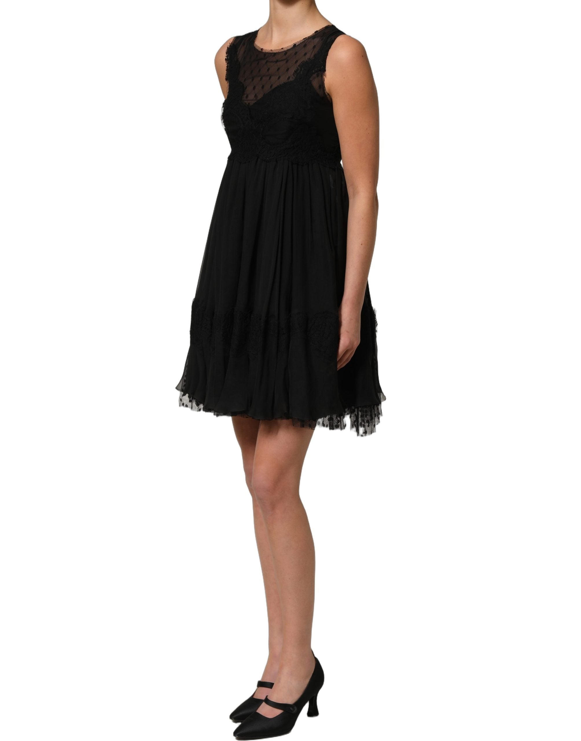 Dolce & Gabbana Ärmelloses Mini-Kleid in A-Linie mit schwarzer Spitze-4