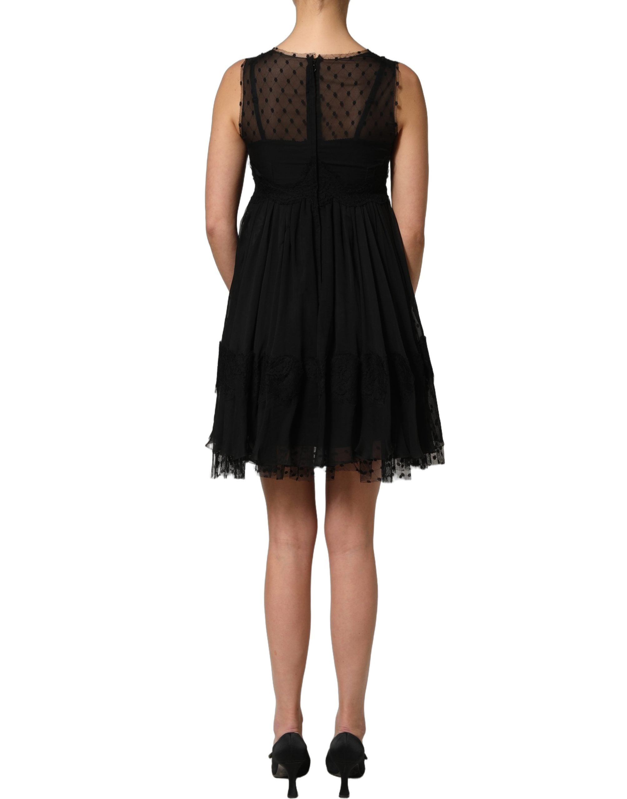 Dolce & Gabbana Ärmelloses Mini-Kleid in A-Linie mit schwarzer Spitze-5