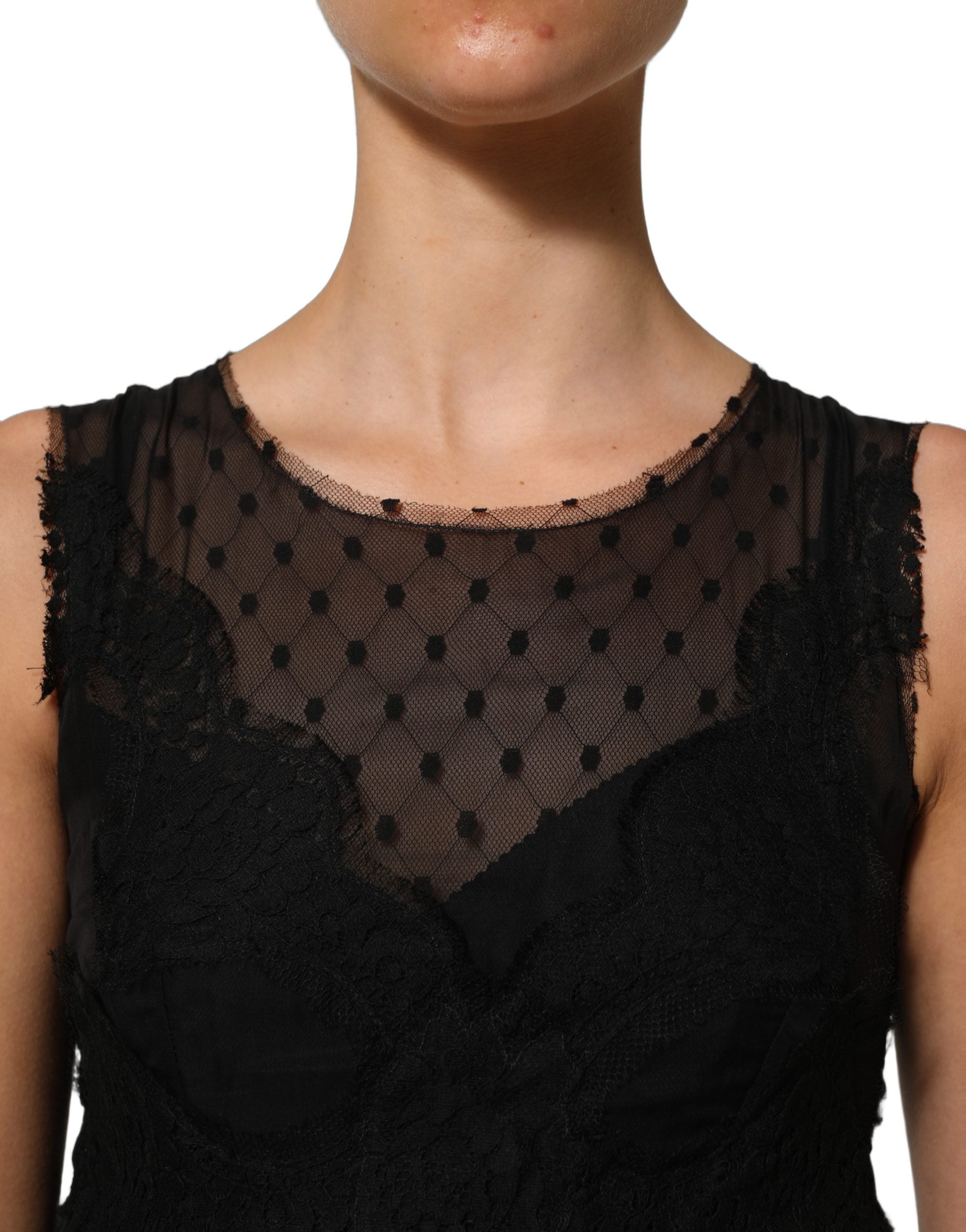 Dolce & Gabbana Ärmelloses Mini-Kleid in A-Linie mit schwarzer Spitze-6