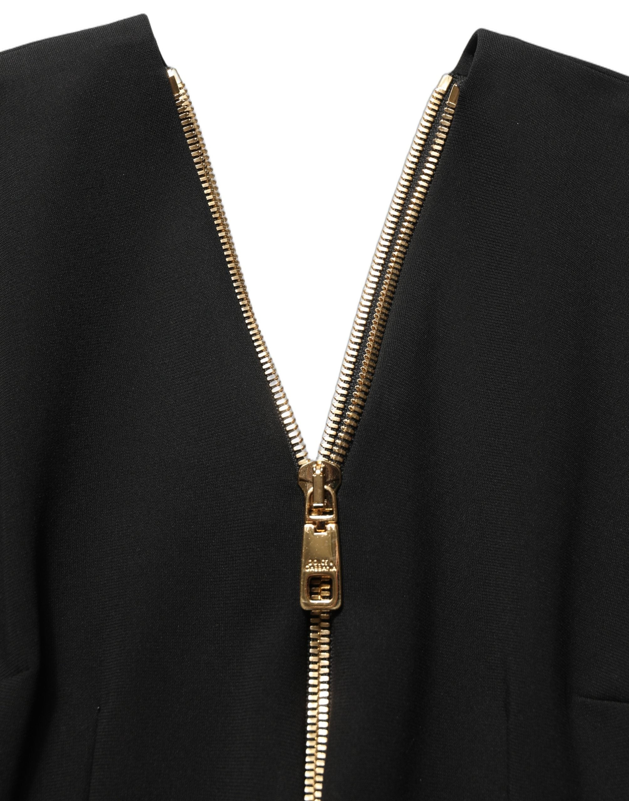 Dolce & Gabbana Schwarzes Midikleid mit langen Ärmeln und durchgehendem Reißverschluss vorne-4
