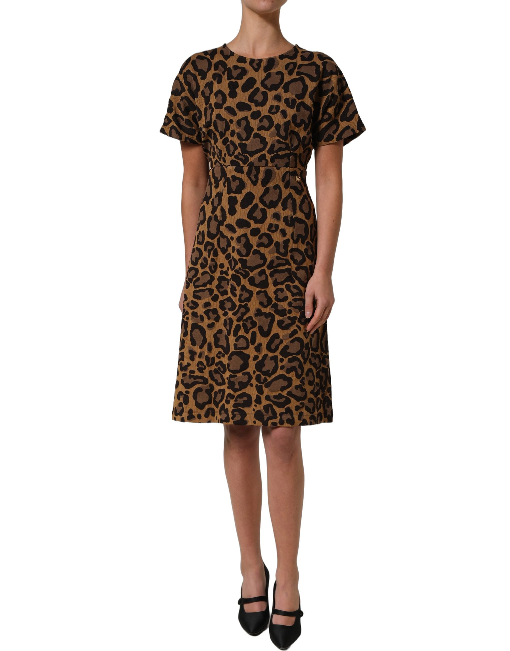Dolce & Gabbana Braunes Mini-Kleid in A-Linie mit Leopardenmuster-3