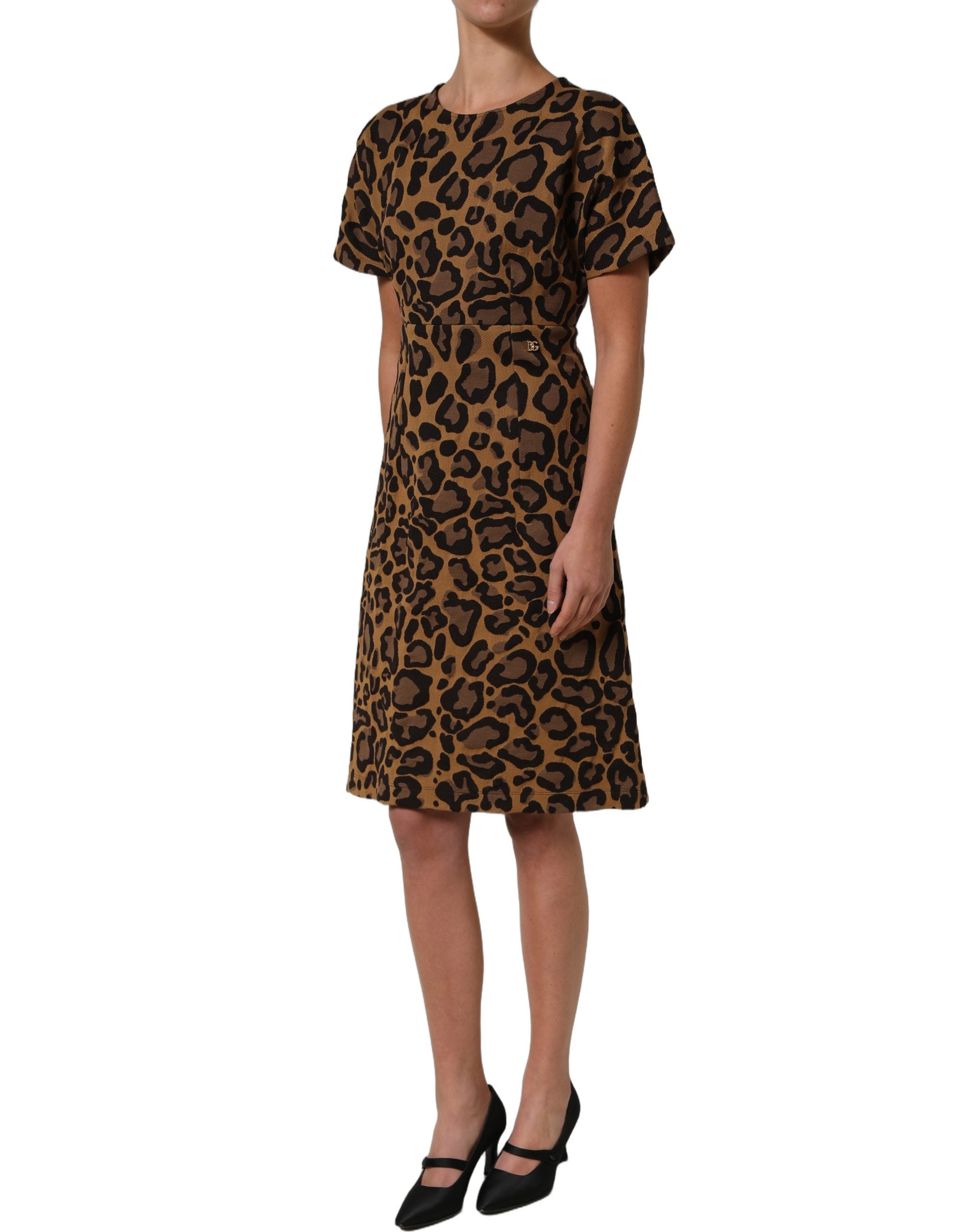 Dolce & Gabbana Braunes Mini-Kleid in A-Linie mit Leopardenmuster-4